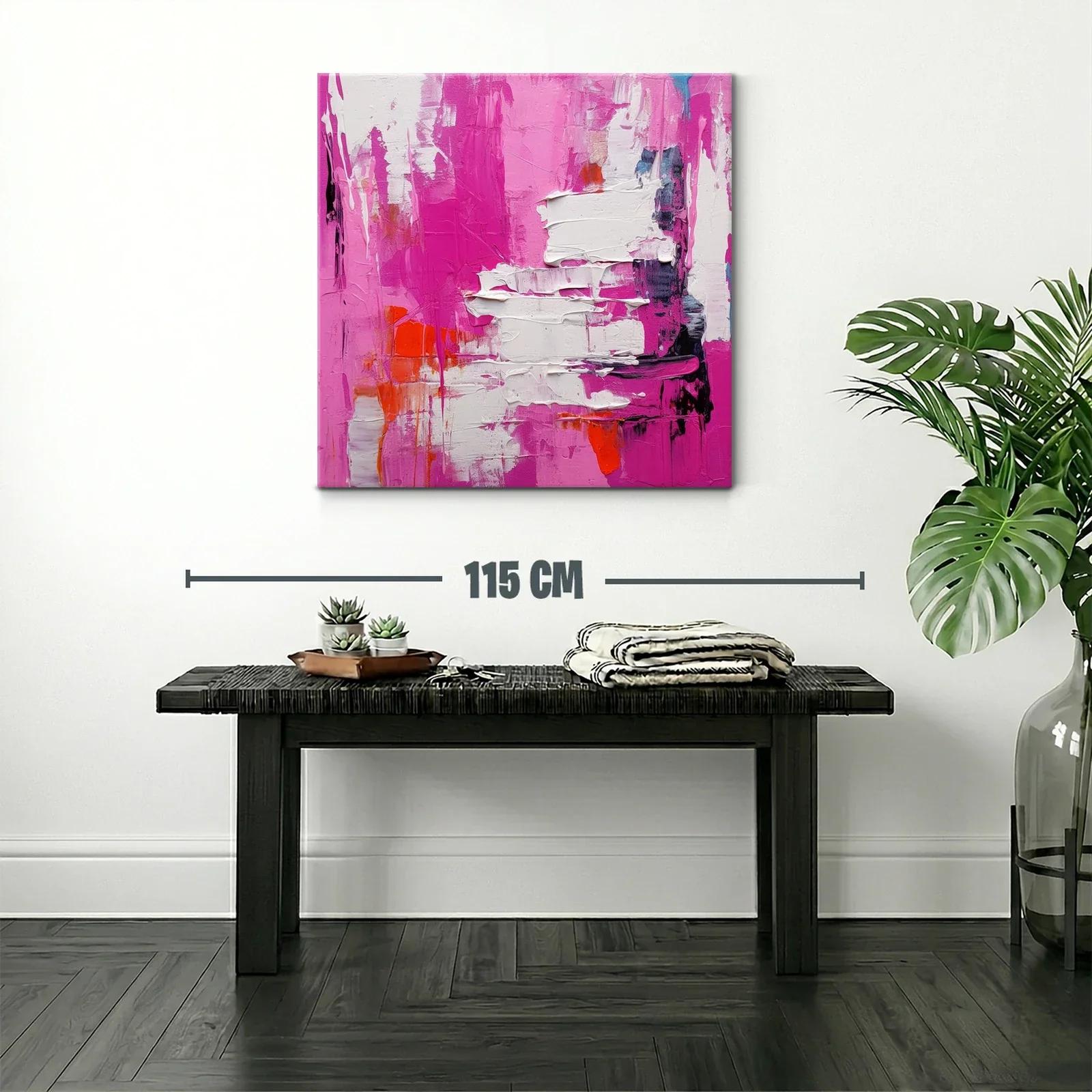 Cuadro abstracto con alto impacto en rosas y blanco — miniatura 2