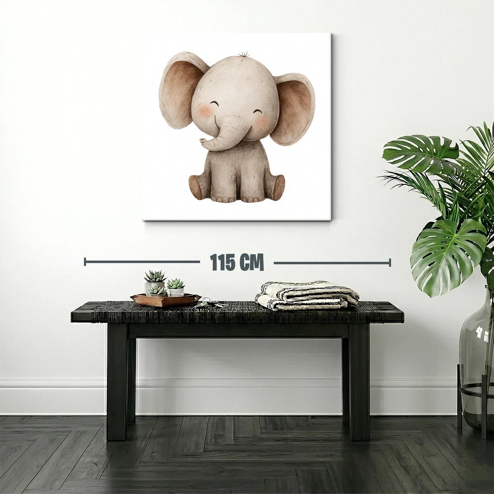 Cuadro infantil elefante adorable con tonos neutros suaves — miniatura 2