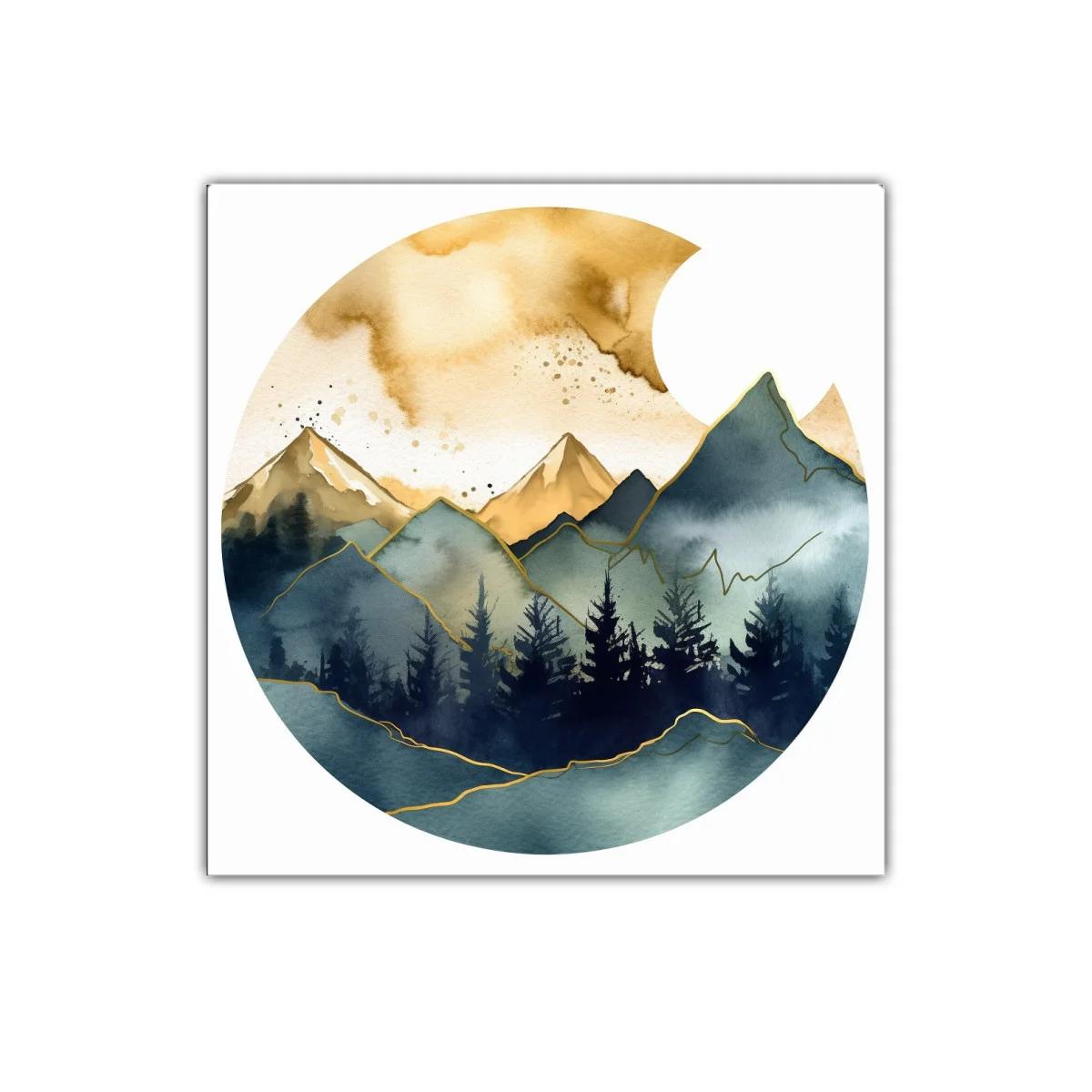 Montañas doradas y bosque en tonos azulados y verdes — miniatura 1