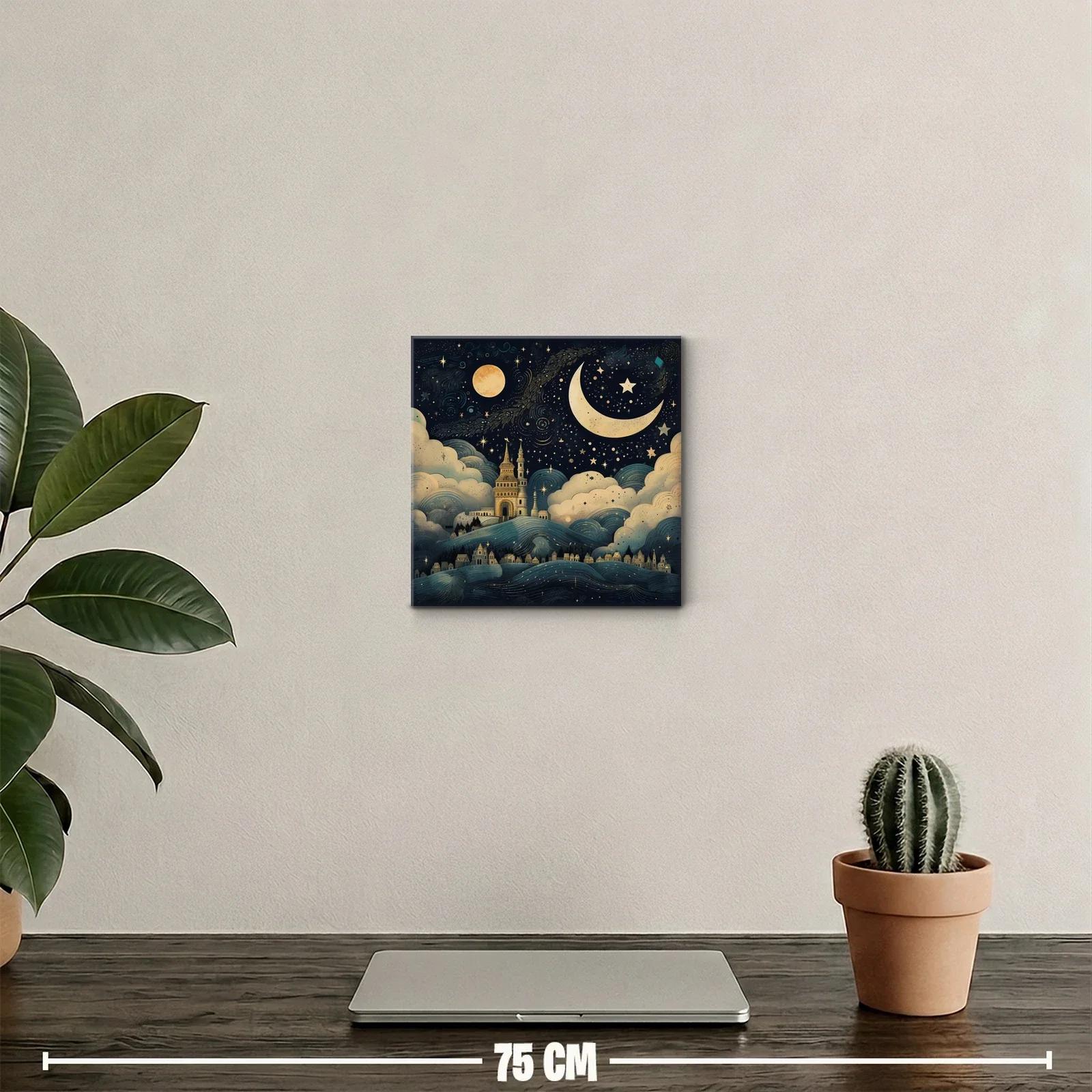 Paisaje nocturno con castillo y cielo estrellado mágico — miniatura 2