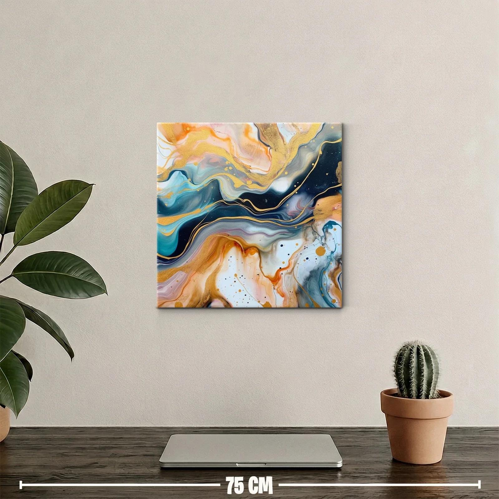 Cuadro abstracto con tonos dorados y azules intensos — miniatura 2