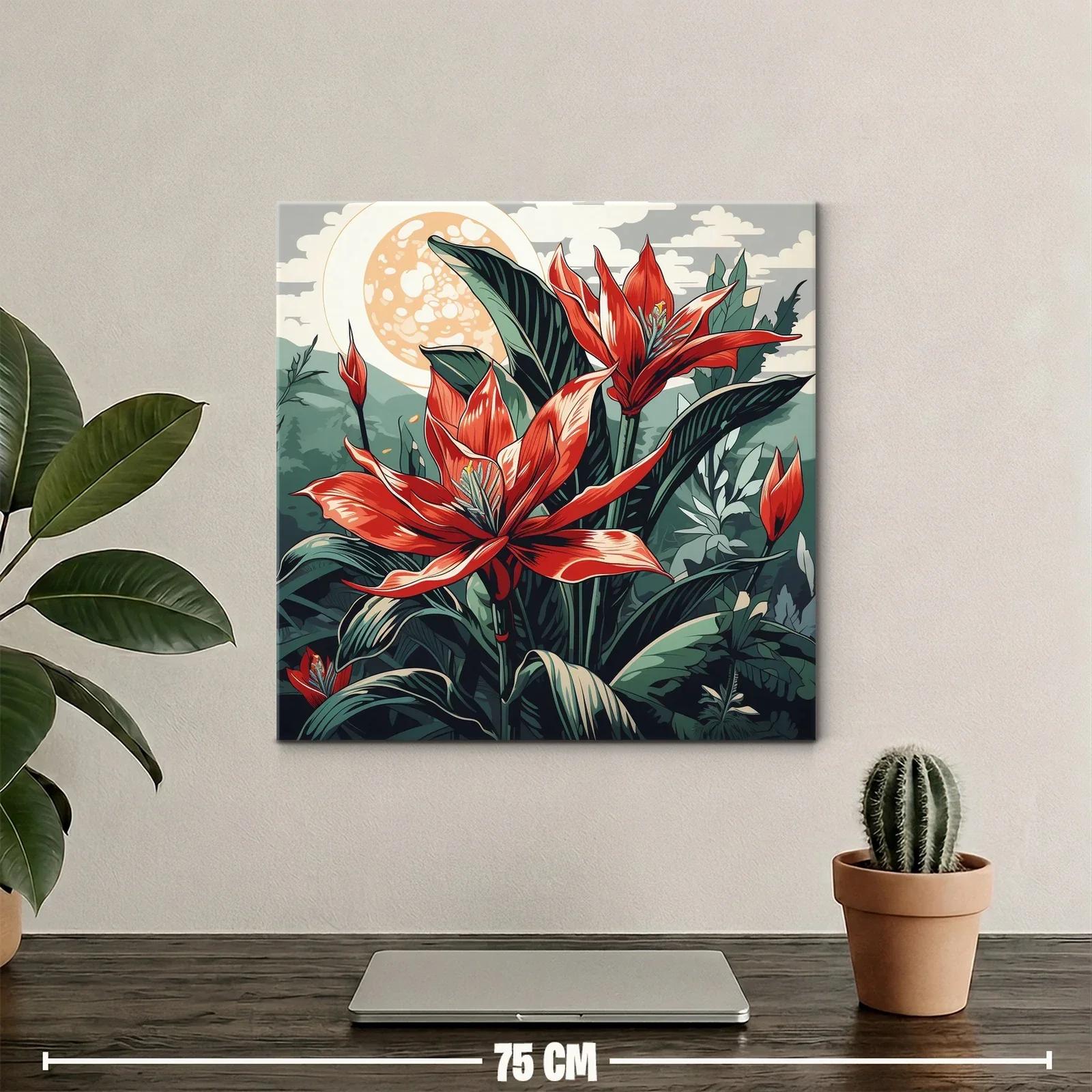 Exuberante cuadro floral con tonos rojos y verdes vivos — miniatura 2