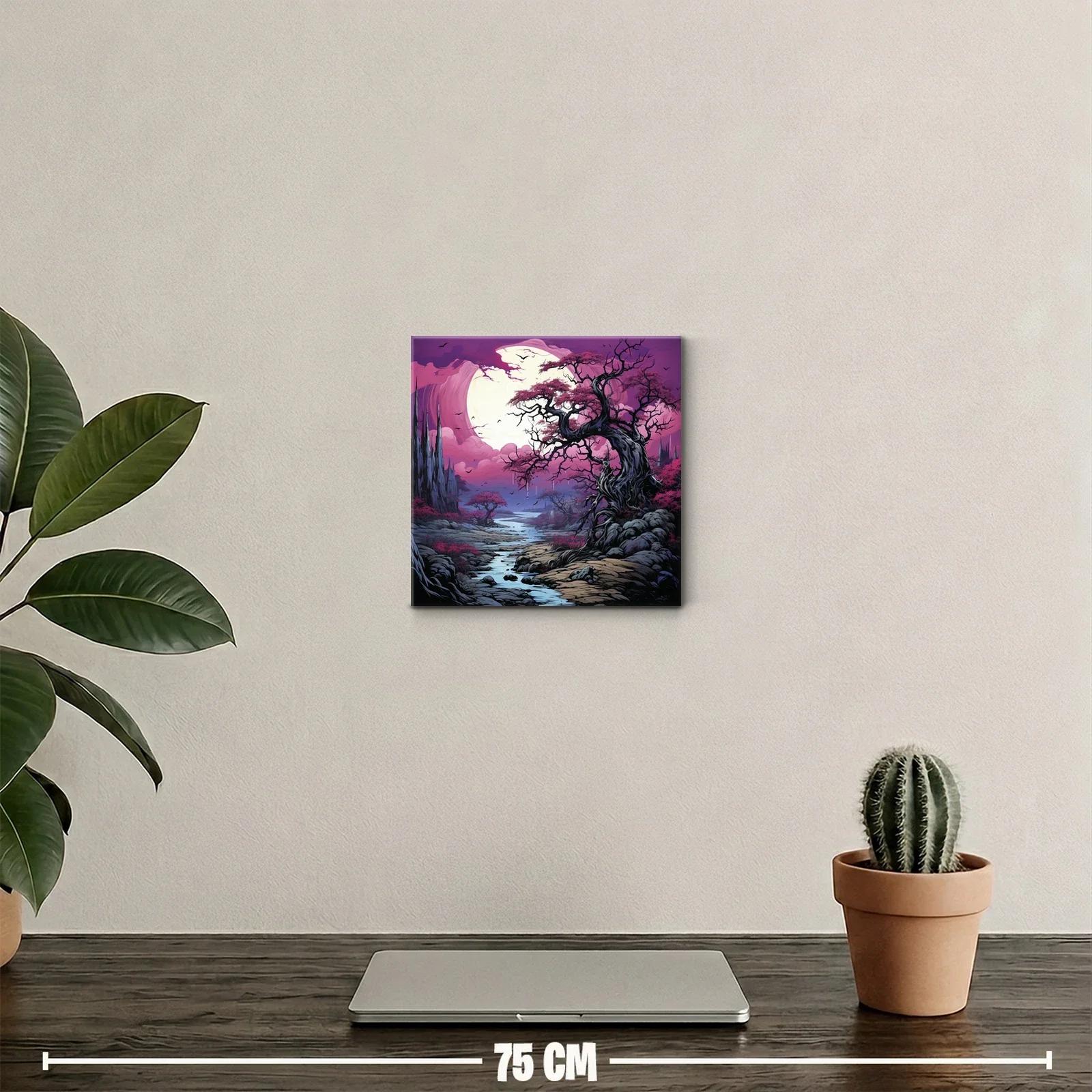 Paisaje fantástico con árboles y río bajo luna llena — miniatura 2