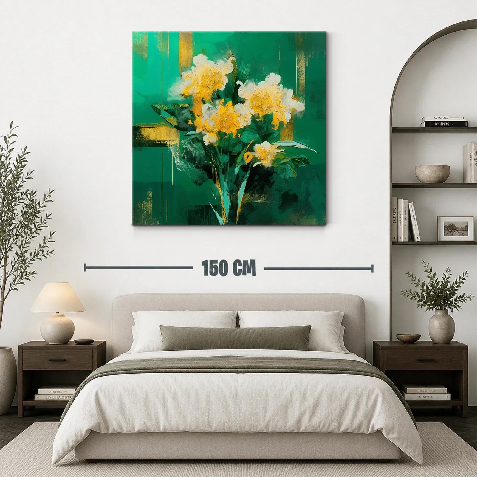 Flores amarillas vibrantes sobre fondo verde intenso — miniatura 3