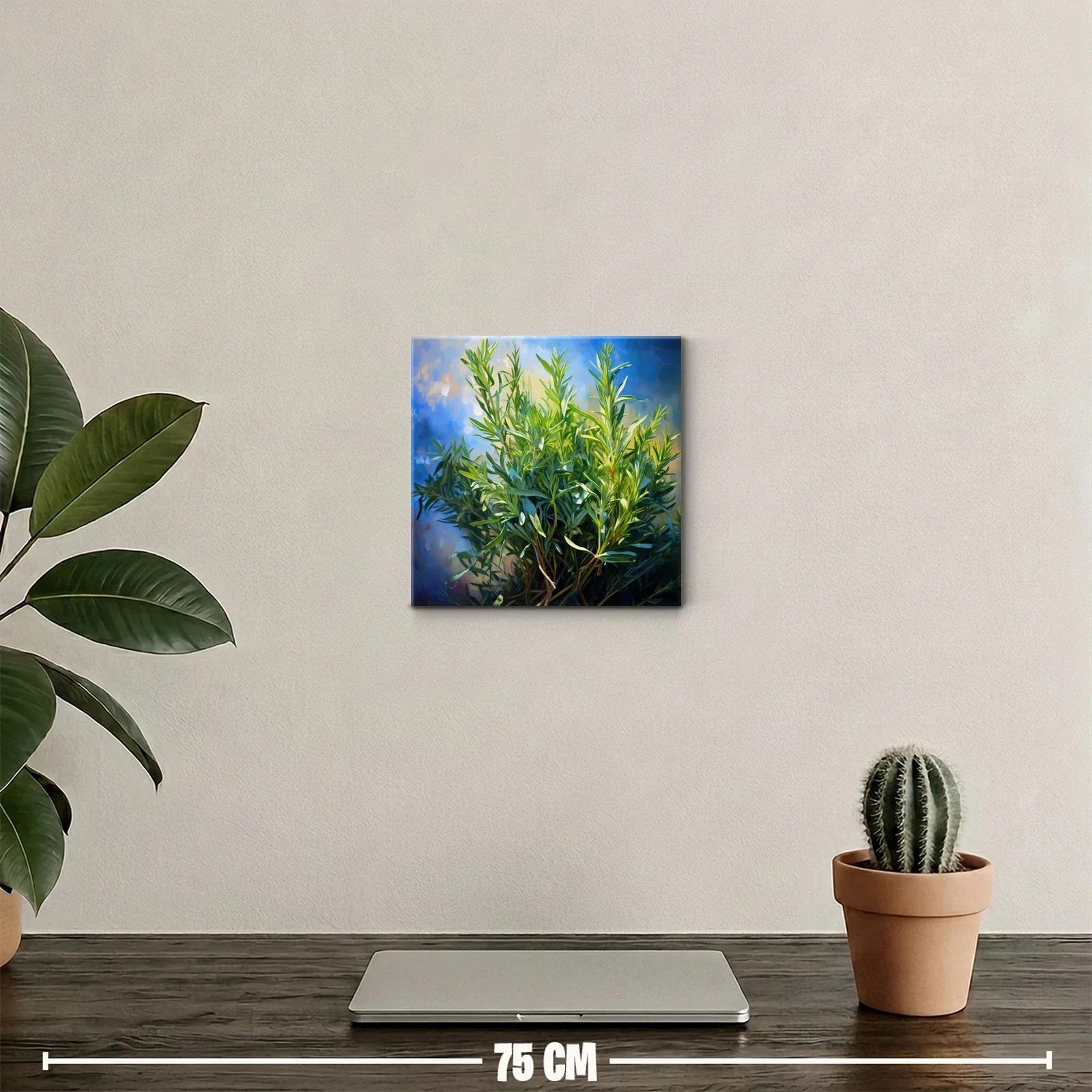 Cuadro decorativo de planta verde con fondo azul y luz cálida — miniatura 2