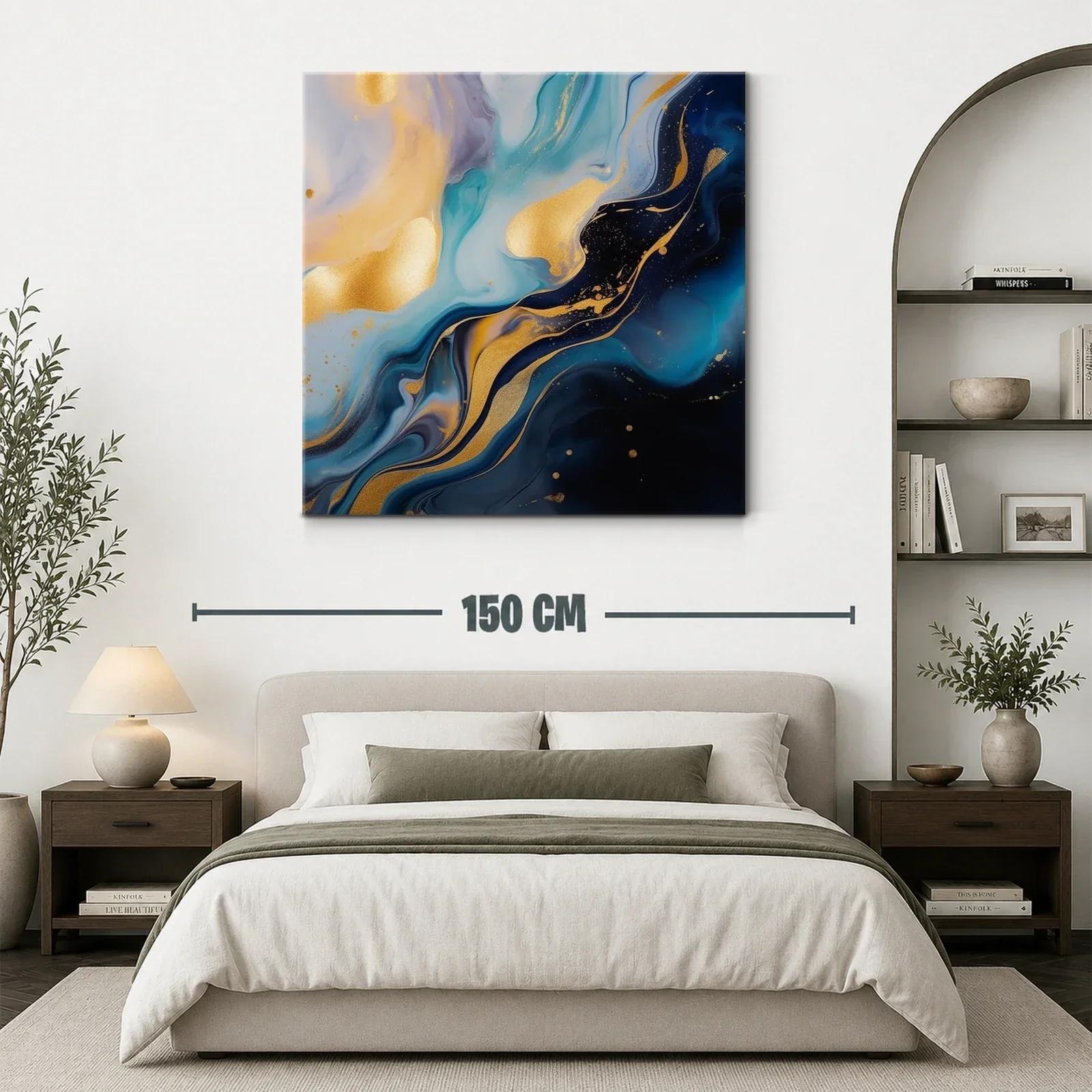 Cuadro abstracto con tonos dorados y azules intensos — miniatura 3
