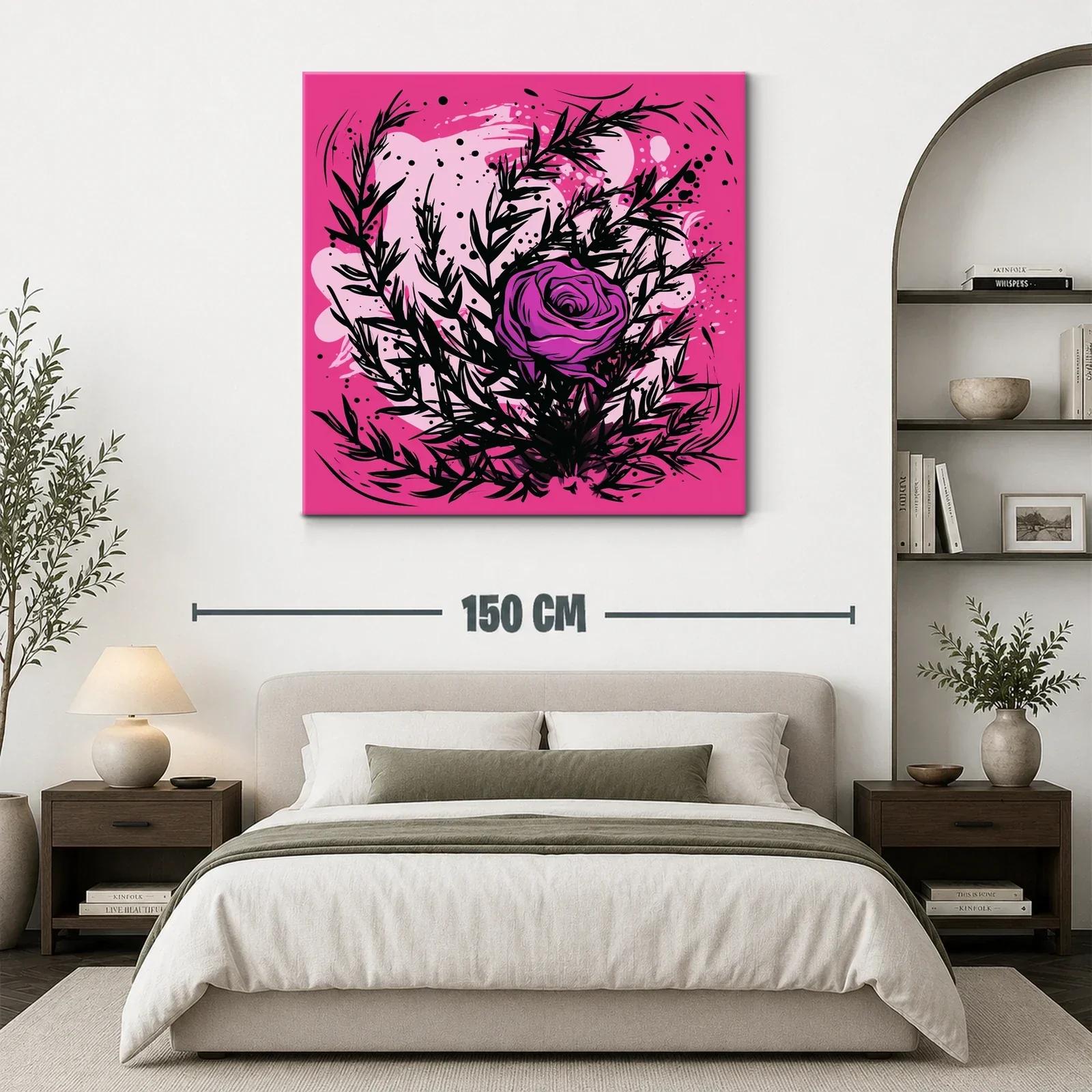 Rosa vibrante con follaje negro sobre fondo rosa intenso — miniatura 3