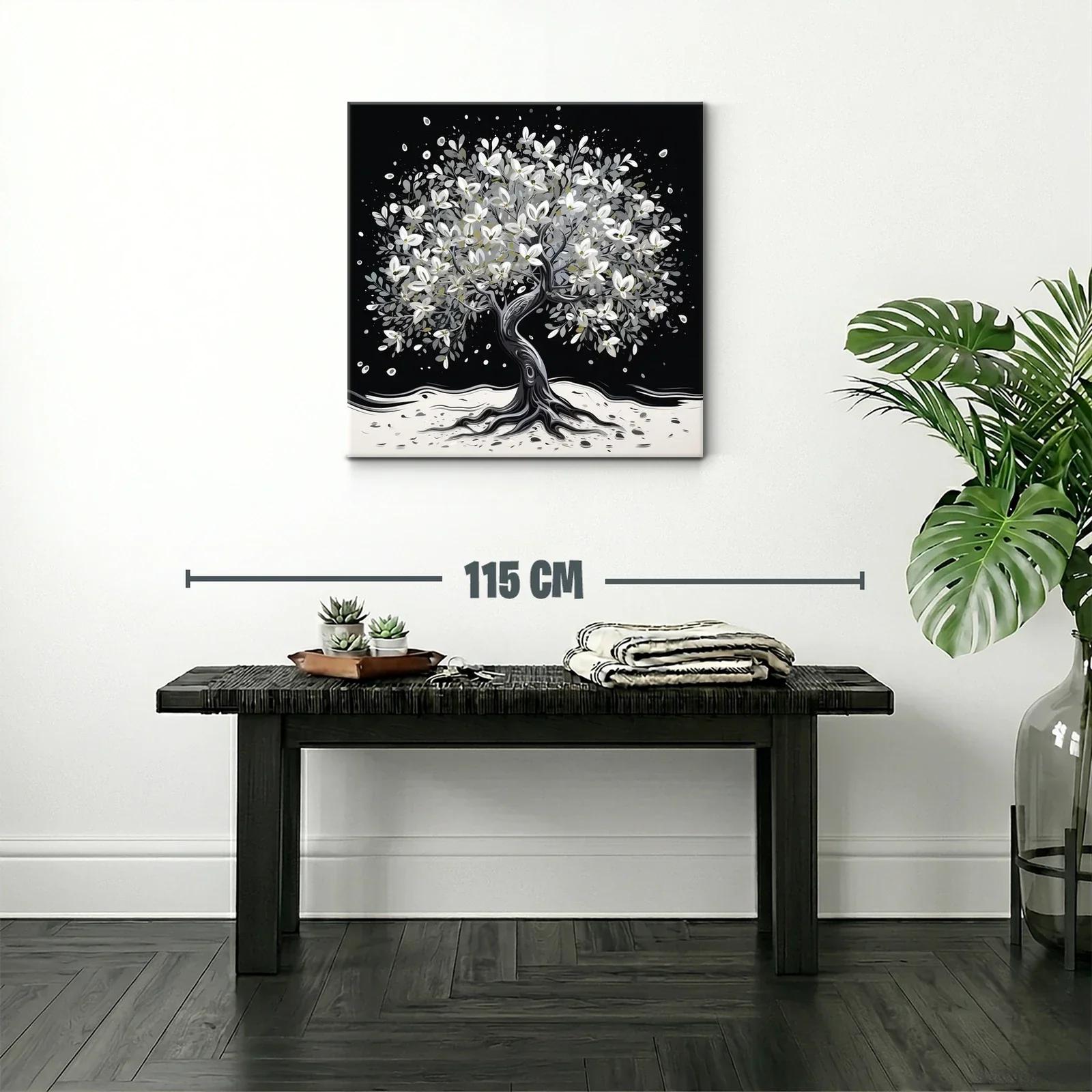 Árbol florecido en tonos blancos y grises sobre fondo oscuro — miniatura 2