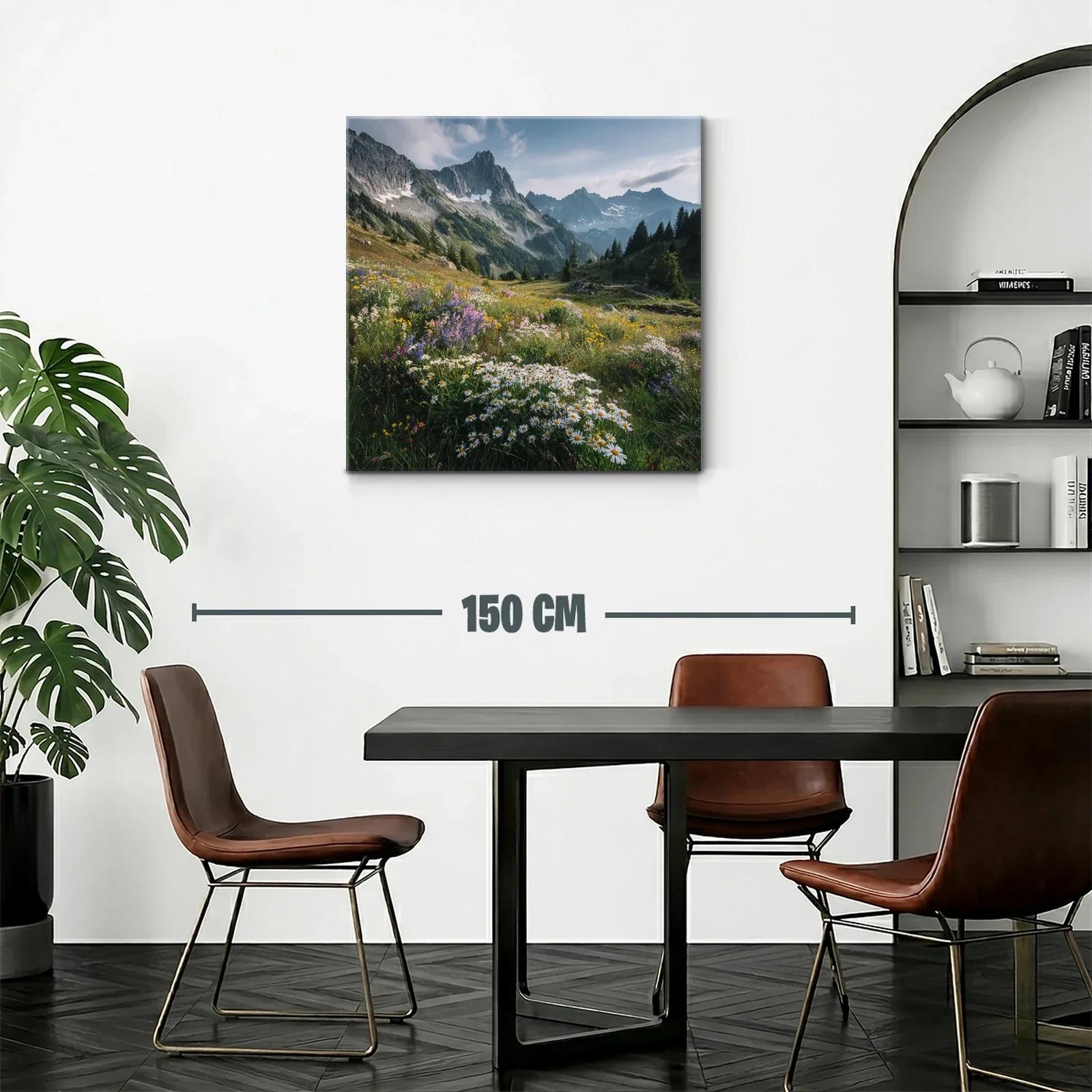 Pradera de flores silvestres con montaña al fondo — miniatura 2