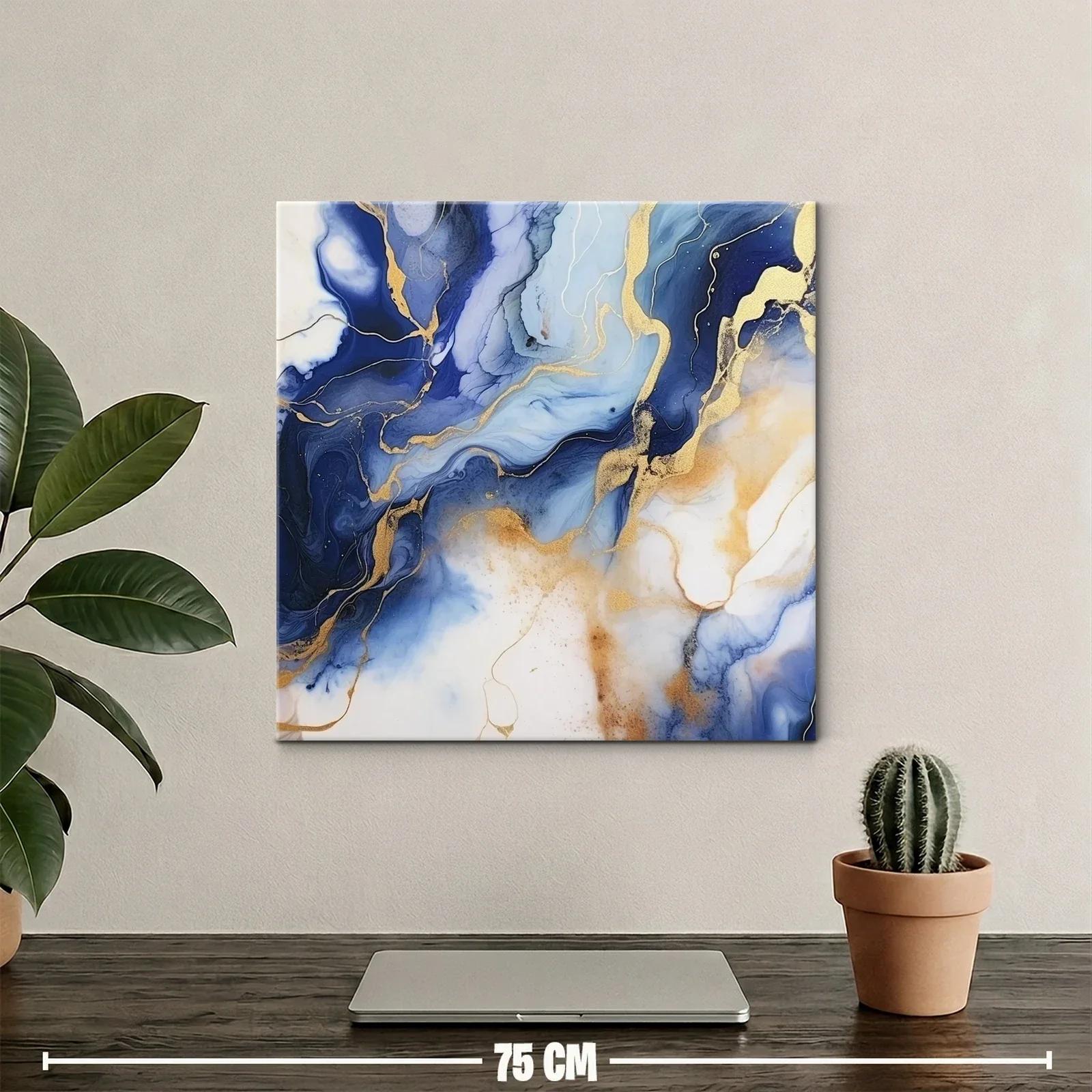 Arte abstracto en tonos azules con detalles dorados elegantes — miniatura 2