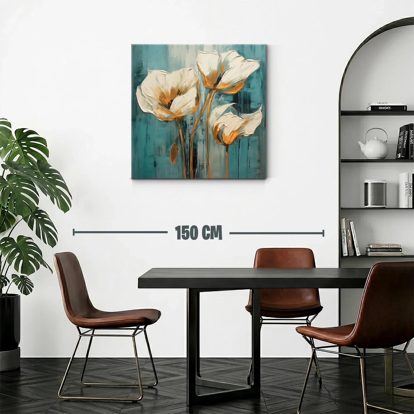 Cuadro floral elegante con tonos crema y azul verdoso — miniatura 2