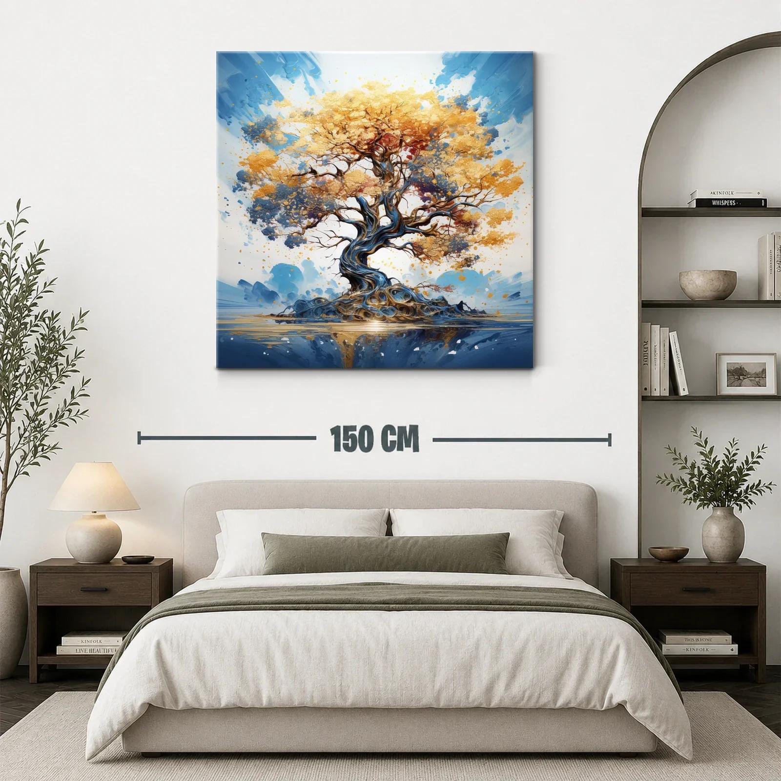 Árbol dorado con ramas en espiral sobre fondo azul — miniatura 3