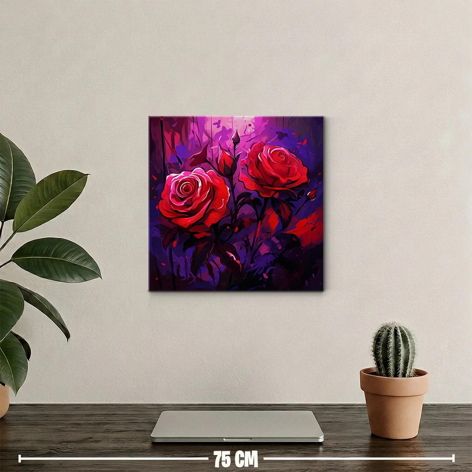 Rosas rojas vibrantes en fondo abstracto púrpura — miniatura 2