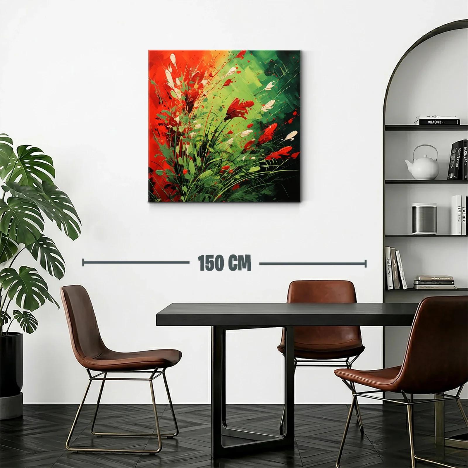 Cuadro vibrante con explosión de flores rojas y verdes — miniatura 2