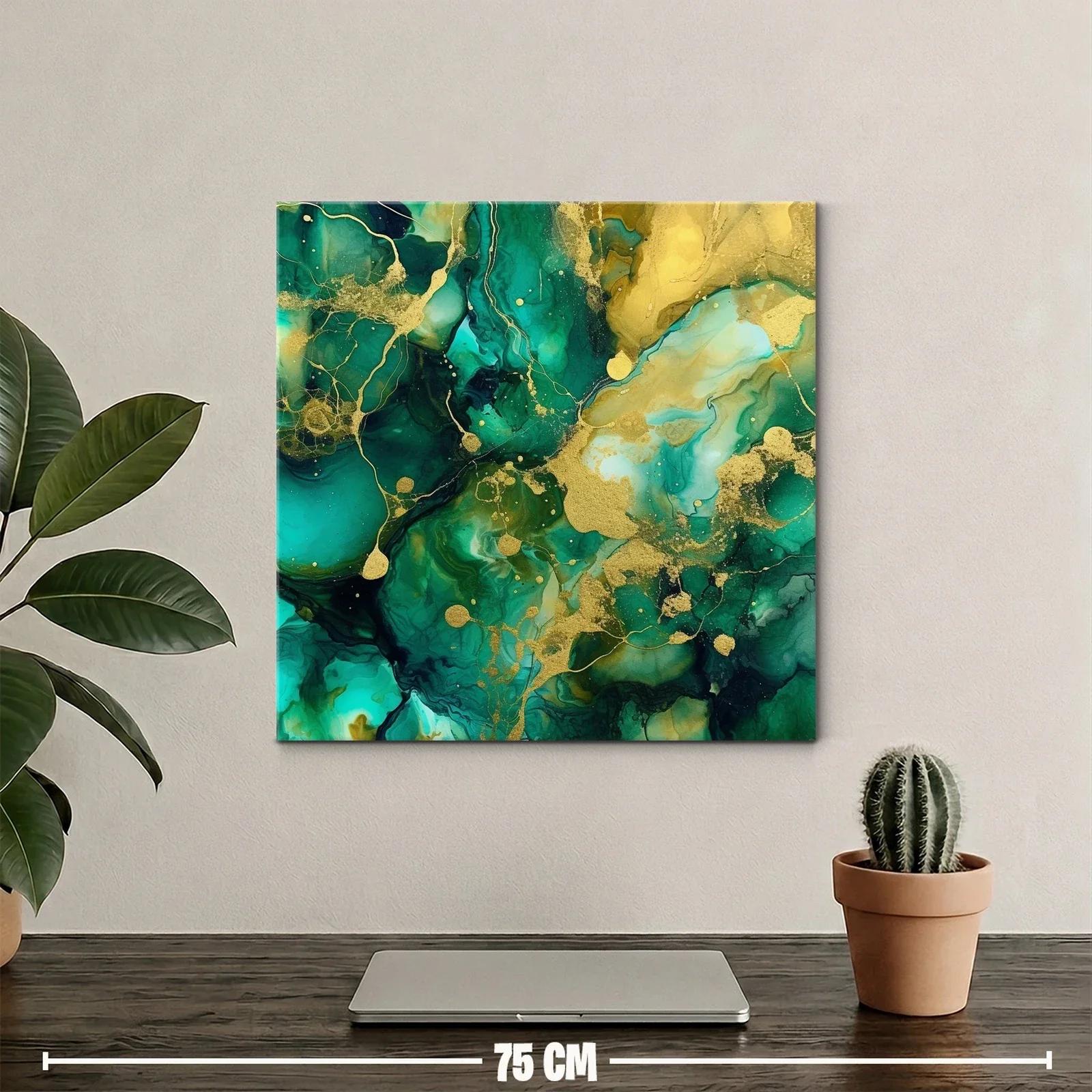 Cuadro abstracto en tonos verdes y dorados vibrantes — miniatura 2