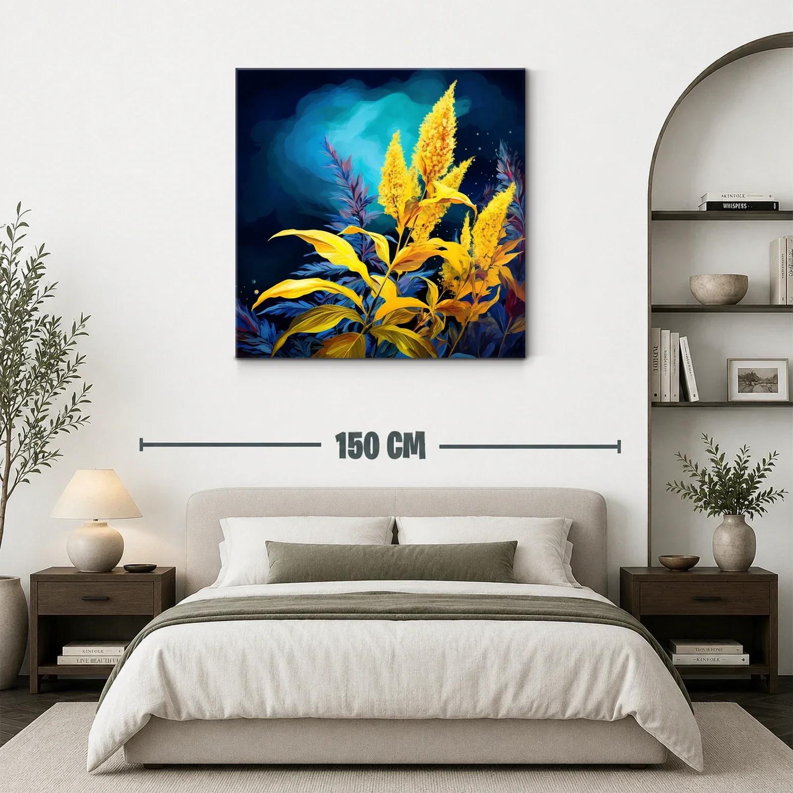 Cuadro con Flores Amarillas y Fondo Azul Intenso — miniatura 3