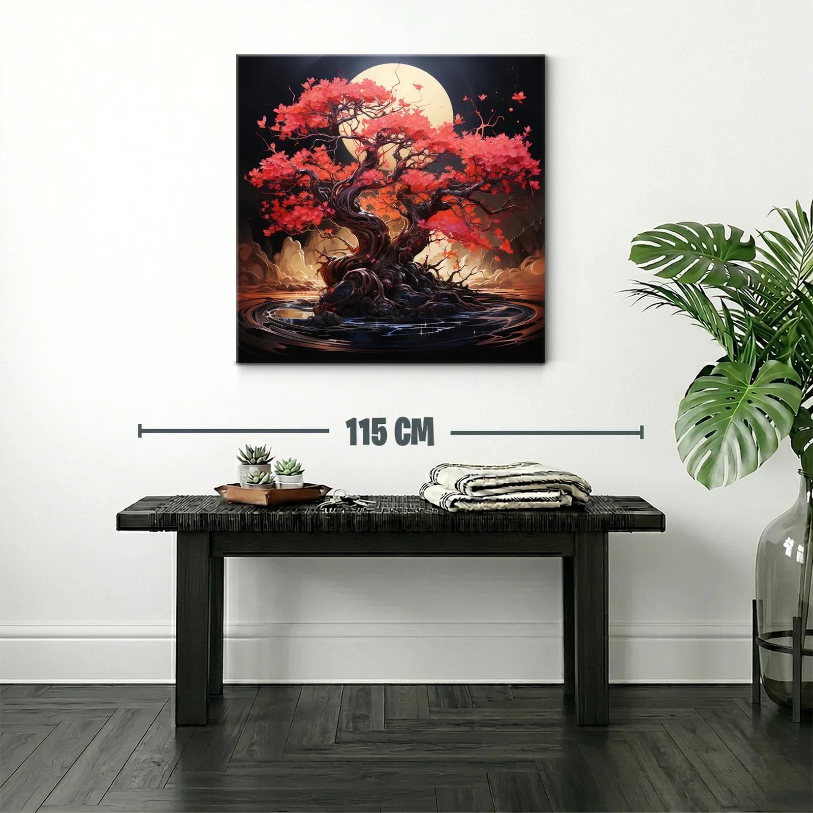 Árbol de hojas rojas bajo luna llena — miniatura 2