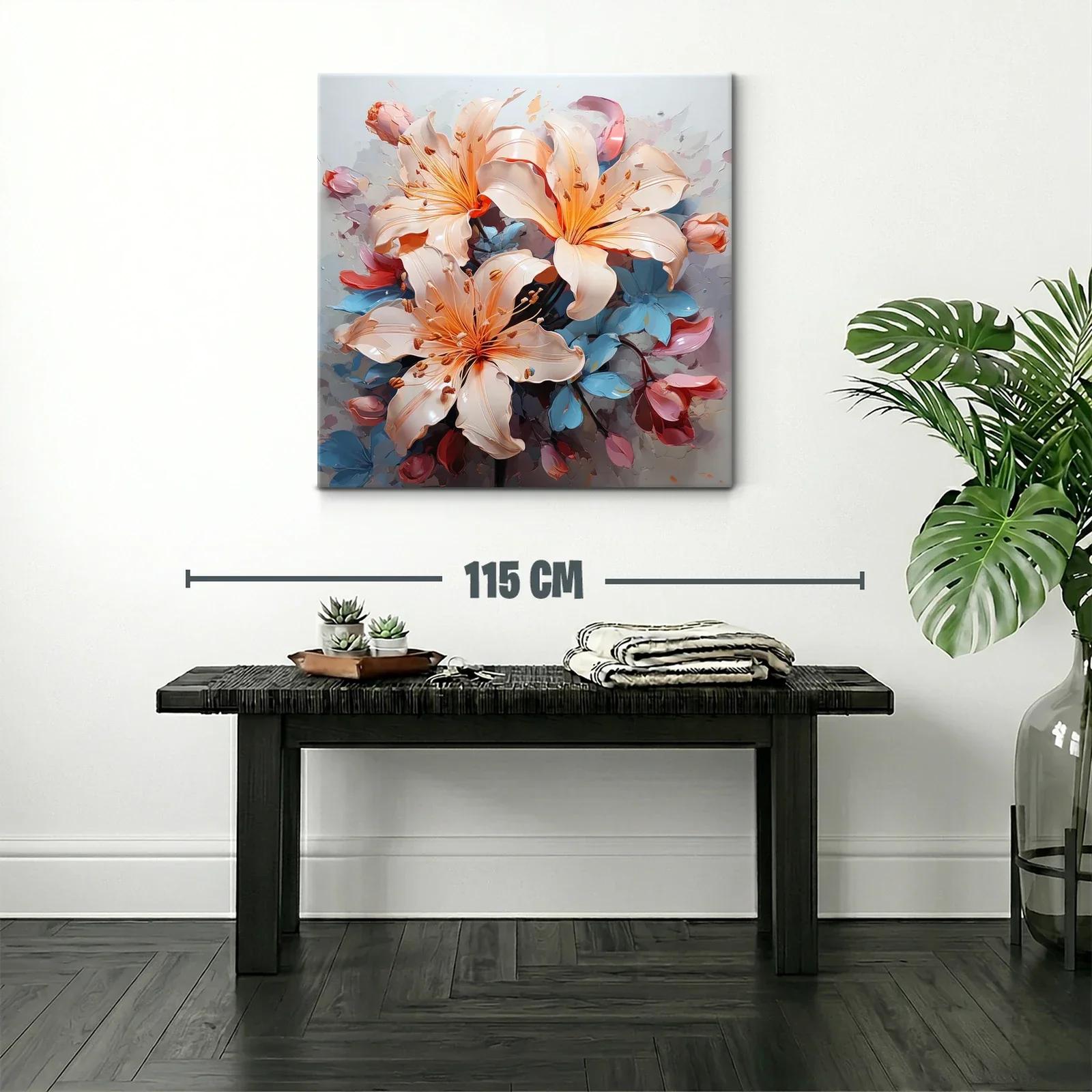 Cuadro floral elegante con lirios en tonos suaves y vibrantes — miniatura 2