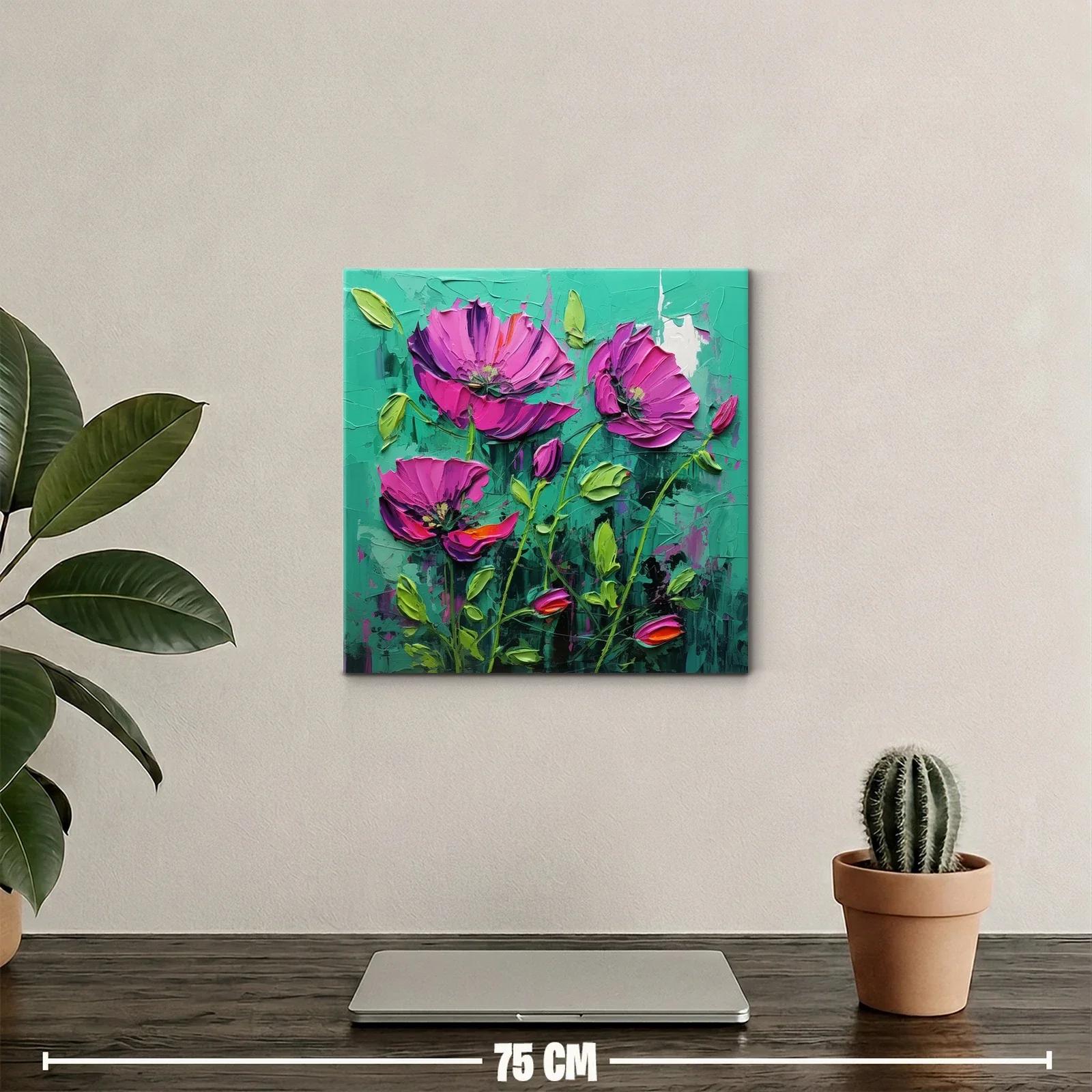 Cuadro con flores fucsias vibrantes sobre fondo verde — miniatura 2