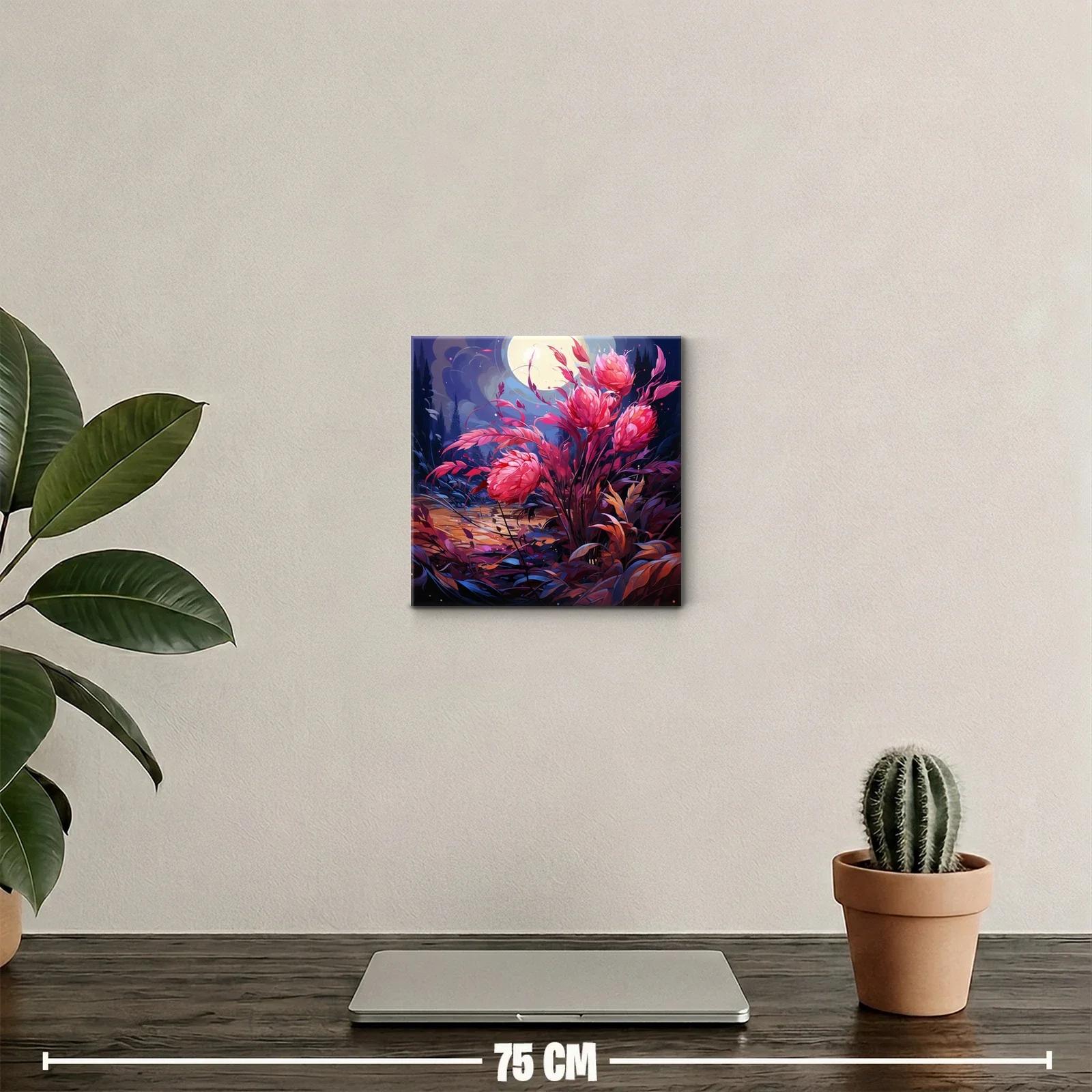 Ramo de flores rosas bajo la luna llena en paisaje nocturno — miniatura 2