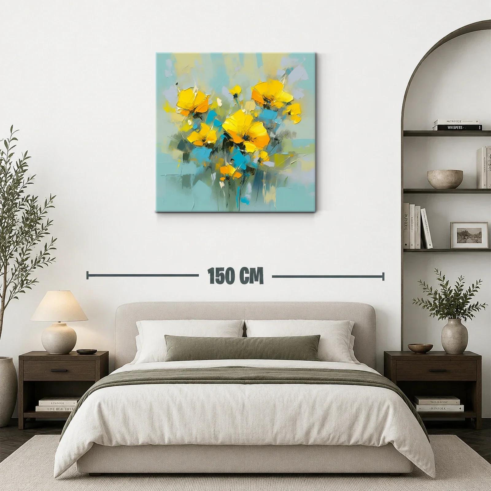 Cuadro floral vibrante con tonos amarillos y azules — miniatura 3