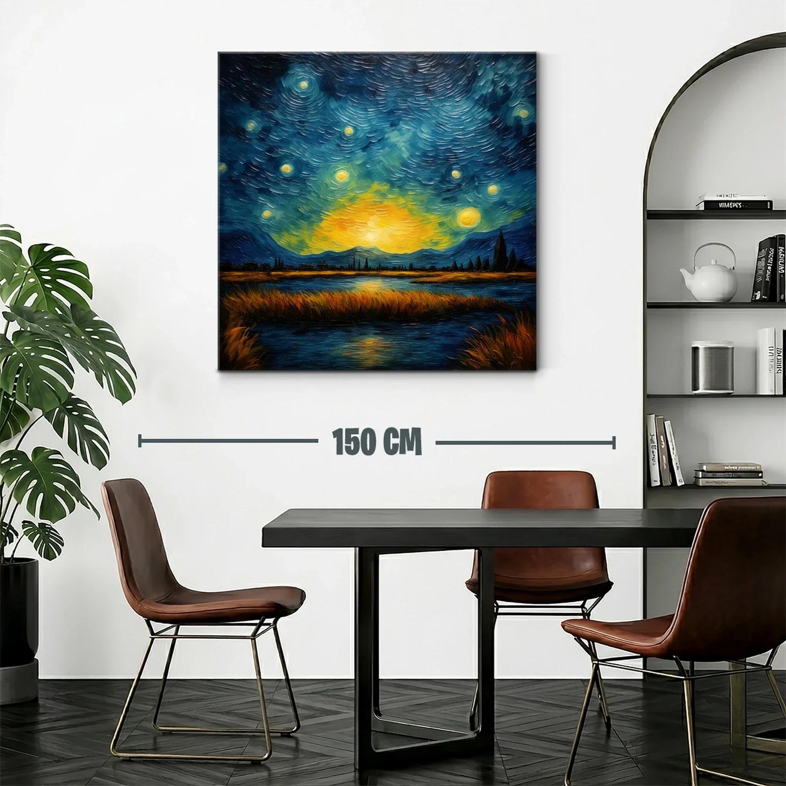 Paisaje nocturno con cielo estrellado y lago reflejante — miniatura 2