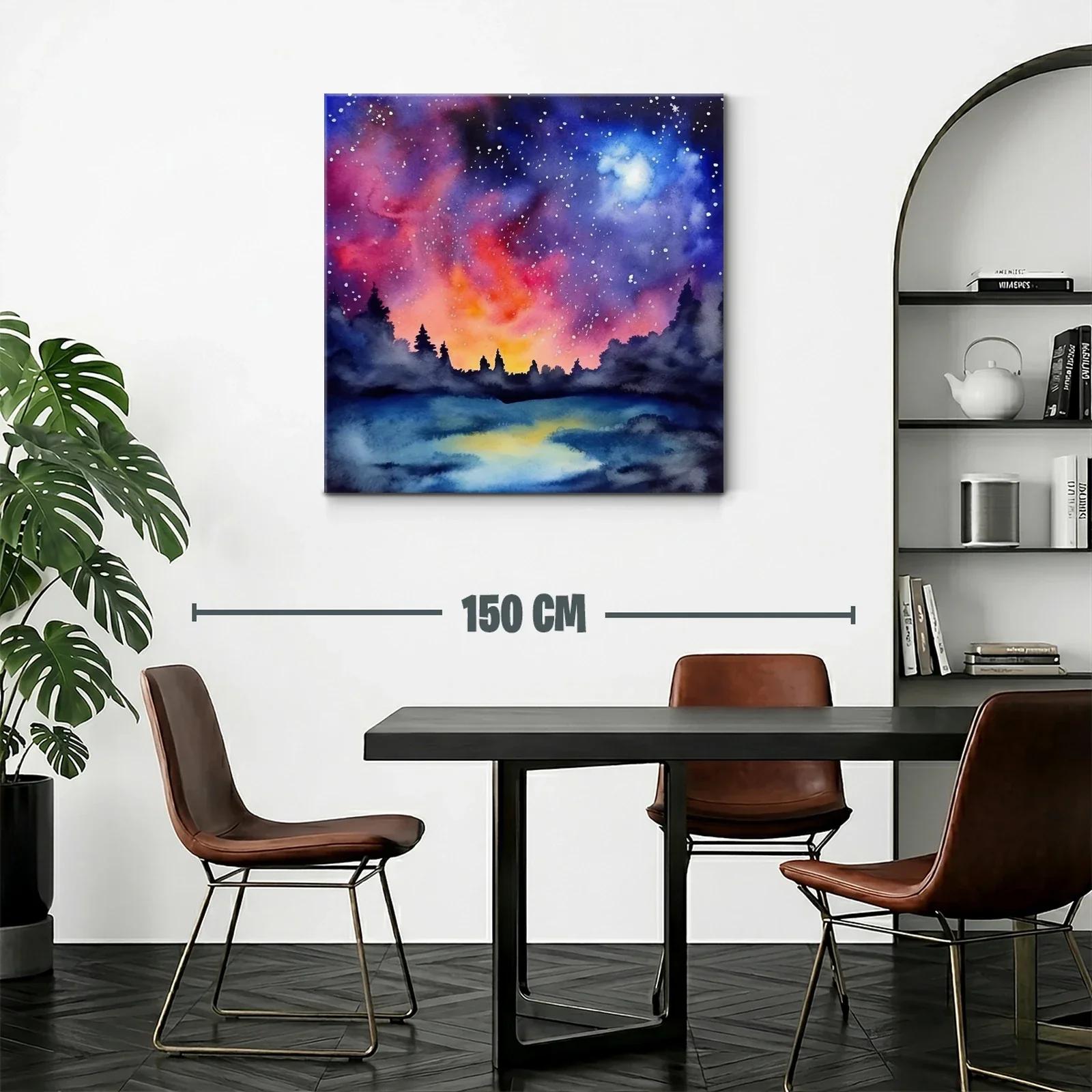 Cielo estrellado con bosque al atardecer vibrante — miniatura 2