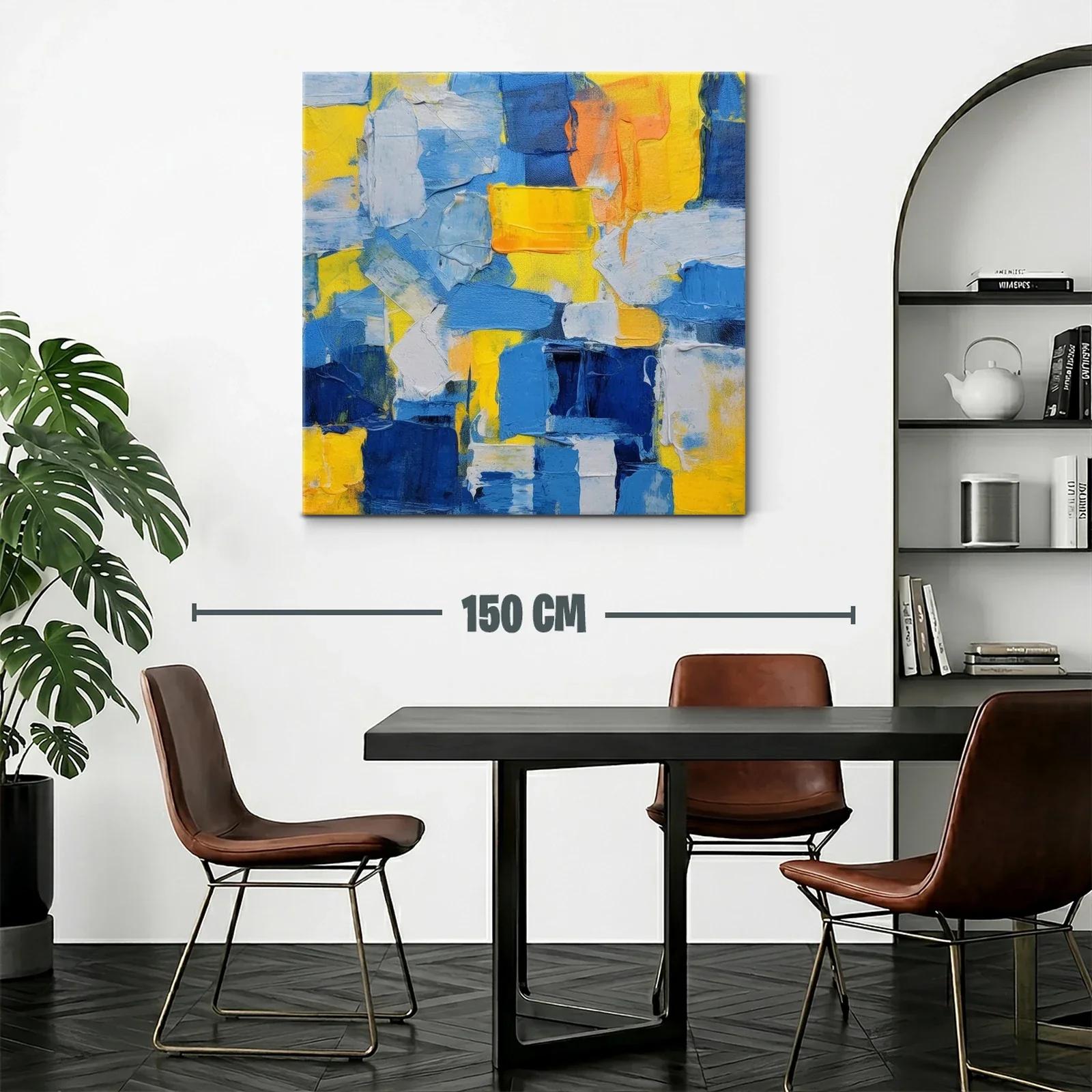 Cuadro abstracto con predominio de tonos azules y amarillos — miniatura 2