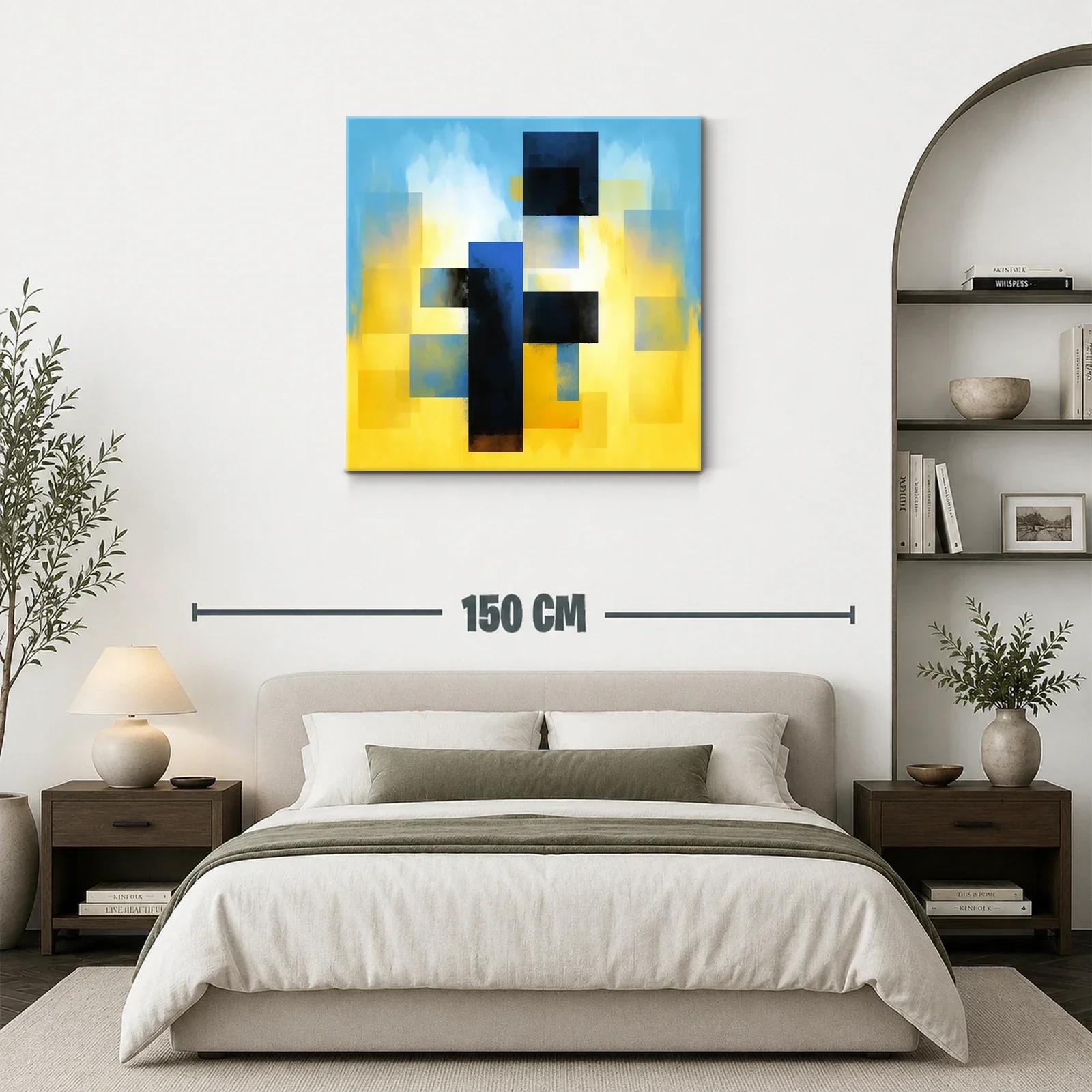 Cuadro abstracto con bloques y degradados en azul y amarillo — miniatura 3