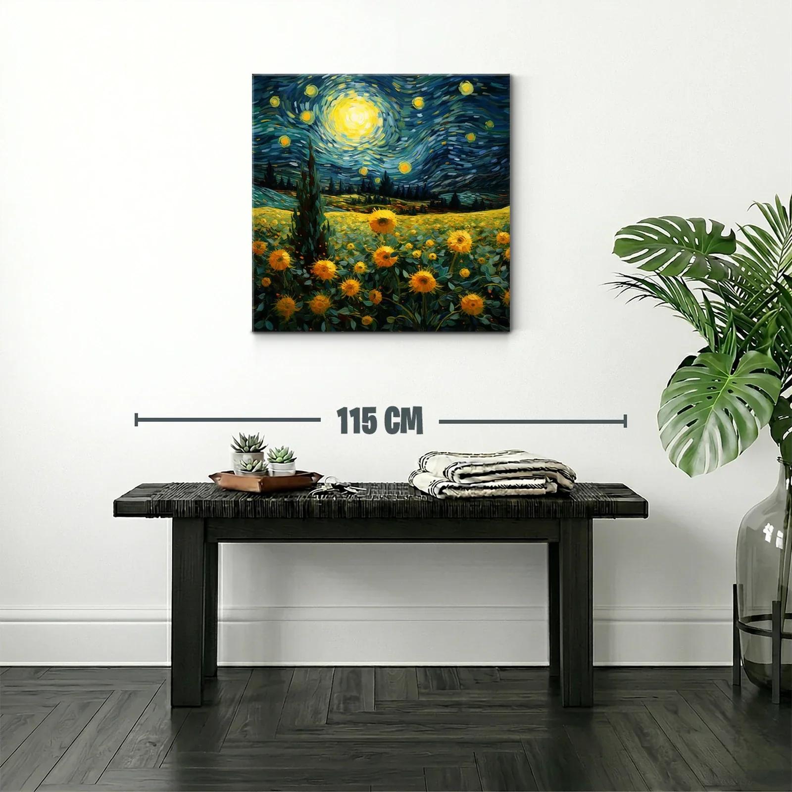 Campo de girasoles bajo cielo estrellado vibrante — miniatura 2