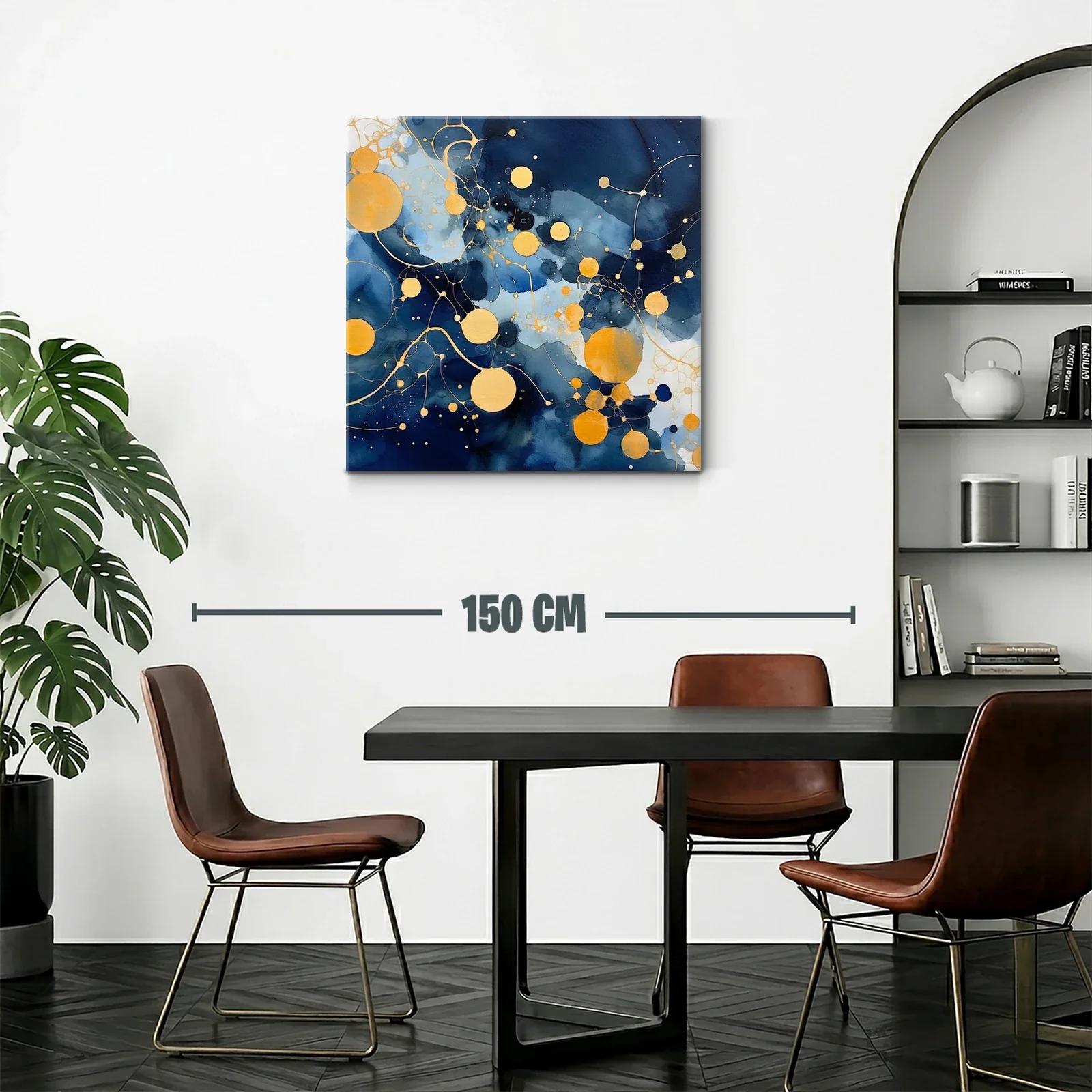Cuadro abstracto con círculos dorados sobre fondo azul marino — miniatura 2