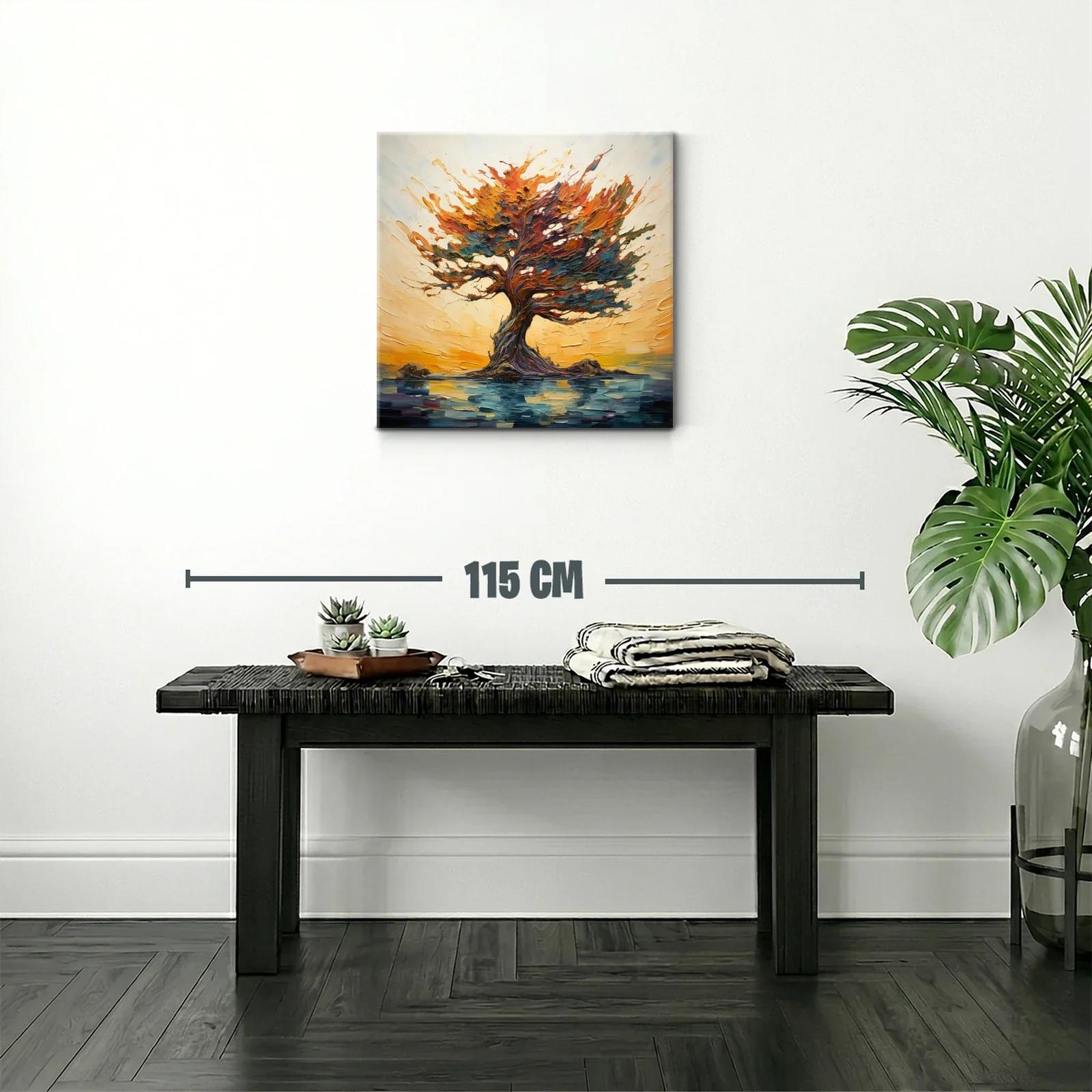 Árbol vibrante en paisaje de tonos cálidos y agua reflejada — miniatura 2