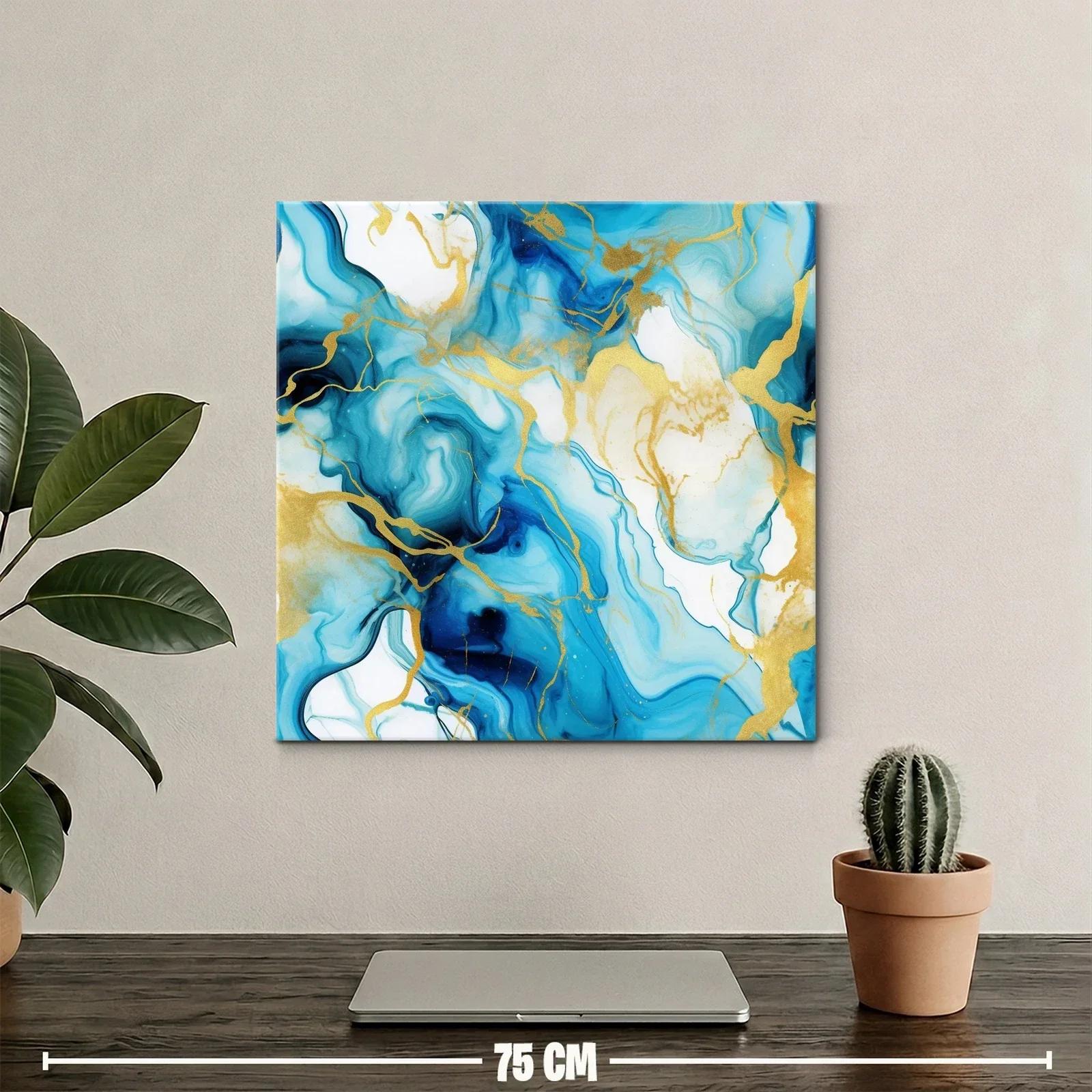 Arte abstracto con tonos azules y detalles dorados — miniatura 2