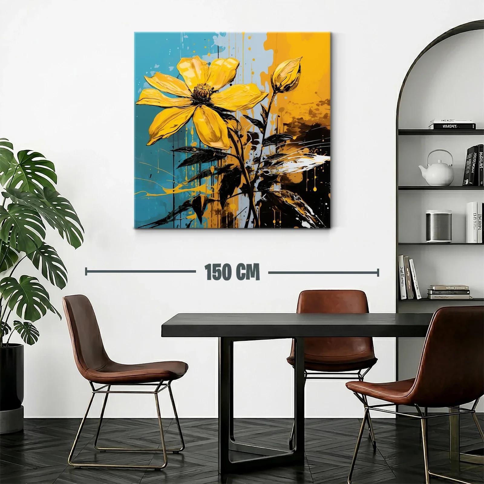 Flor amarilla vibrante sobre fondo azul y ocre — miniatura 2