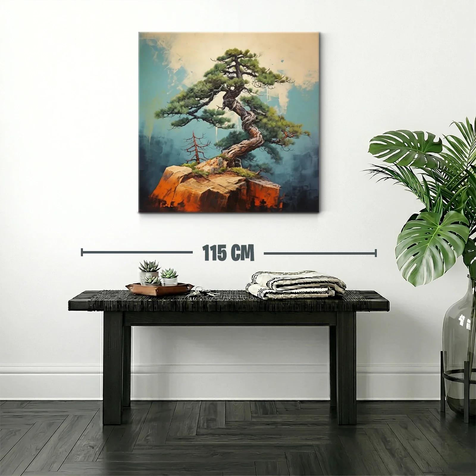 Árbol Bonsái en Roca con Fondo Azul y Beige — miniatura 2