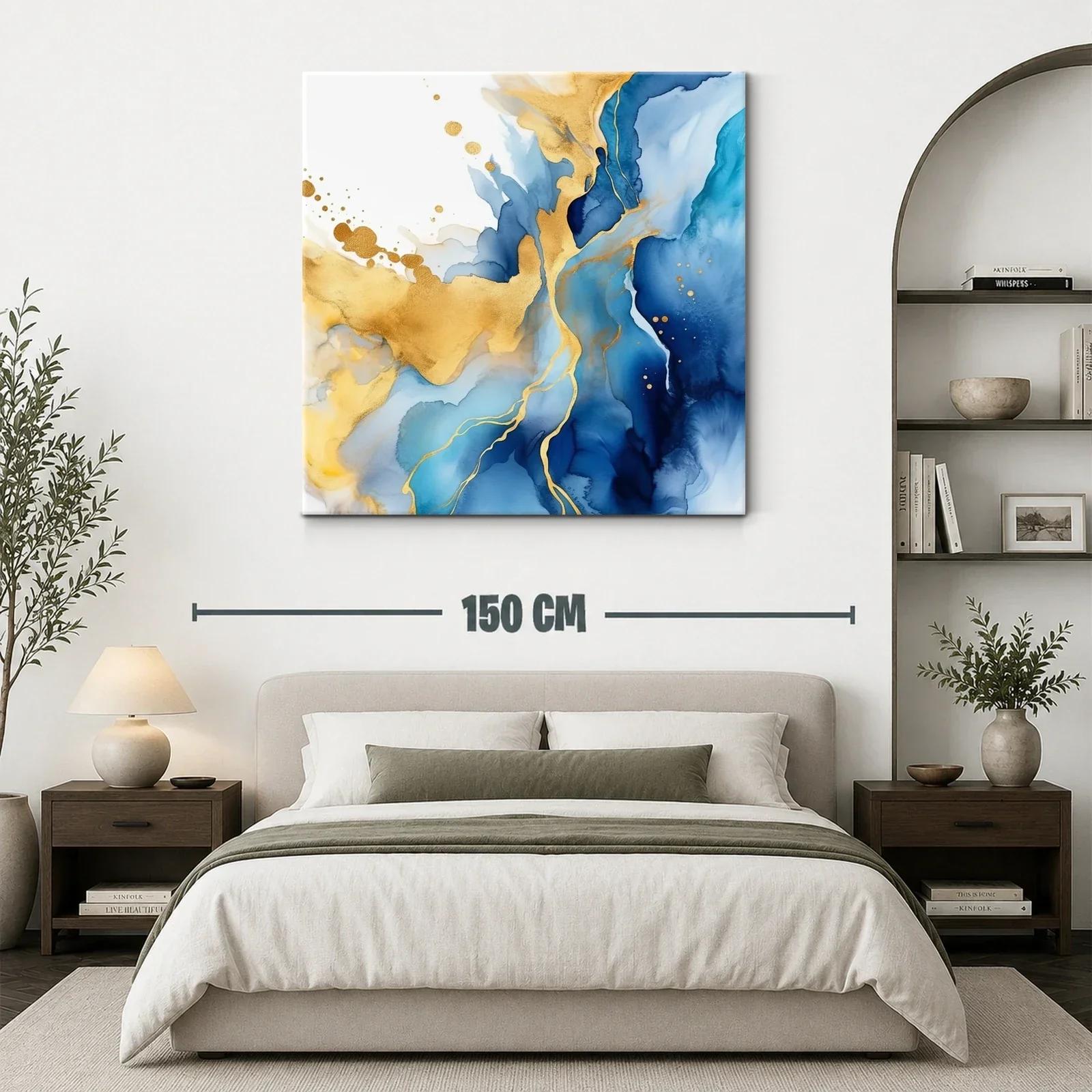 Cuadro Abstracto con Tonos Azules y Dorados Elegantes — miniatura 3