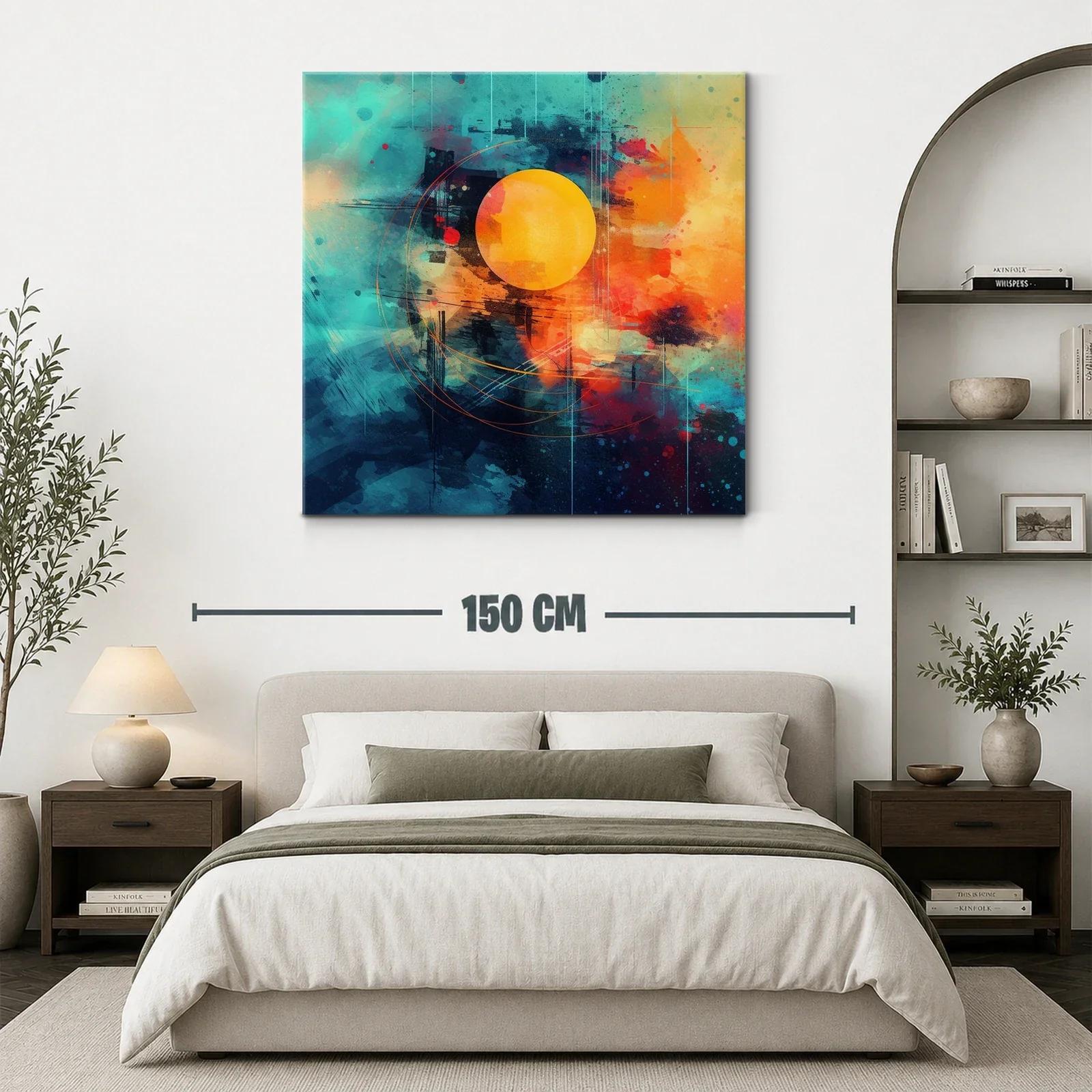 Cuadro abstracto con esfera solar vibrante y tonos intensos — miniatura 3