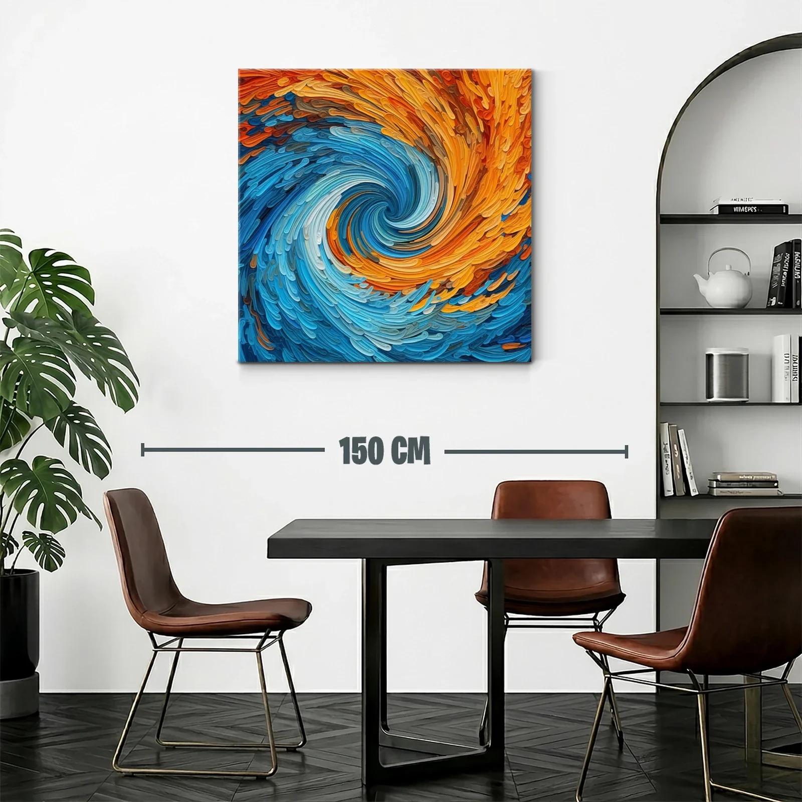 Cuadro abstracto con remolino de tonos azules y anaranjados — miniatura 2