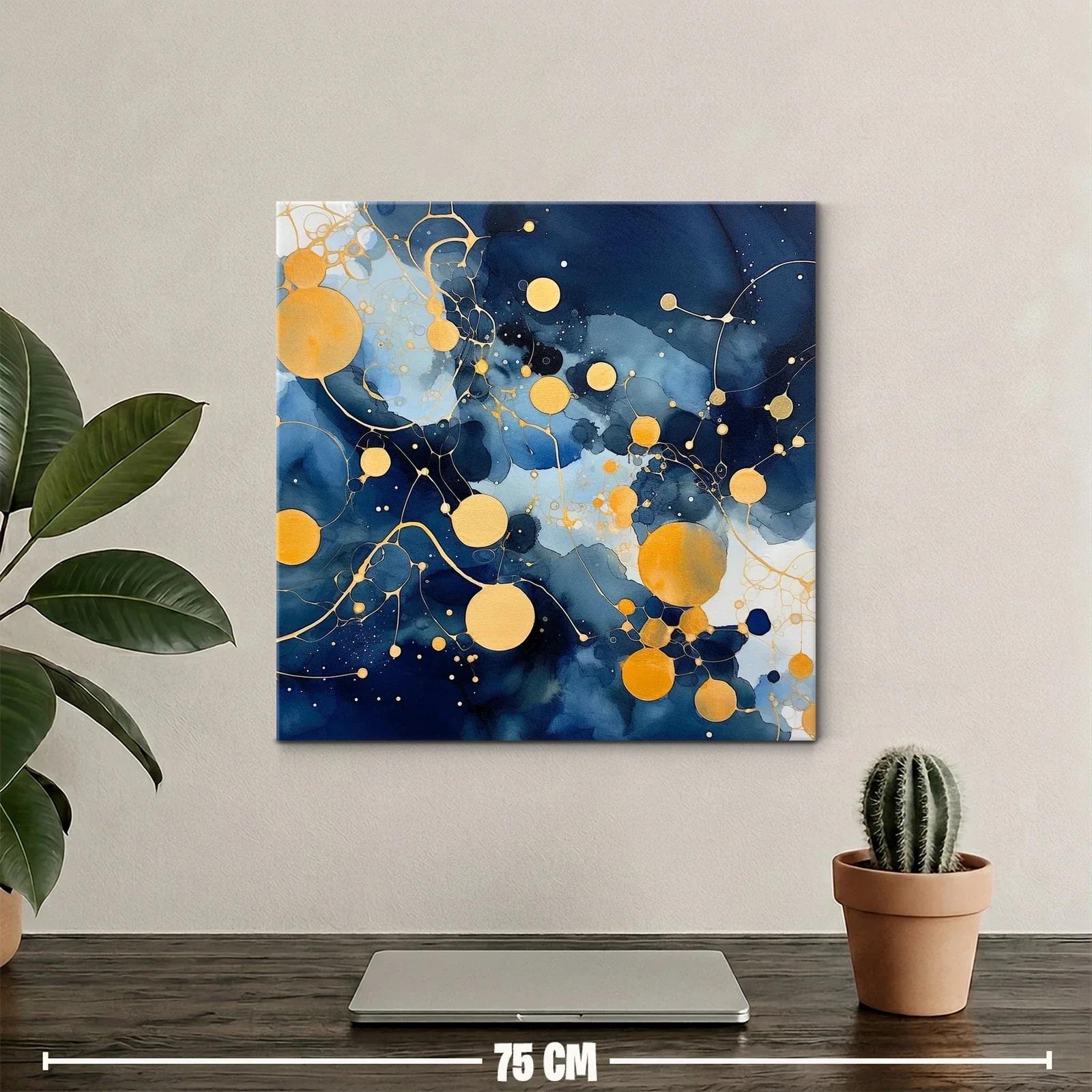Cuadro abstracto con círculos dorados sobre fondo azul marino — miniatura 2
