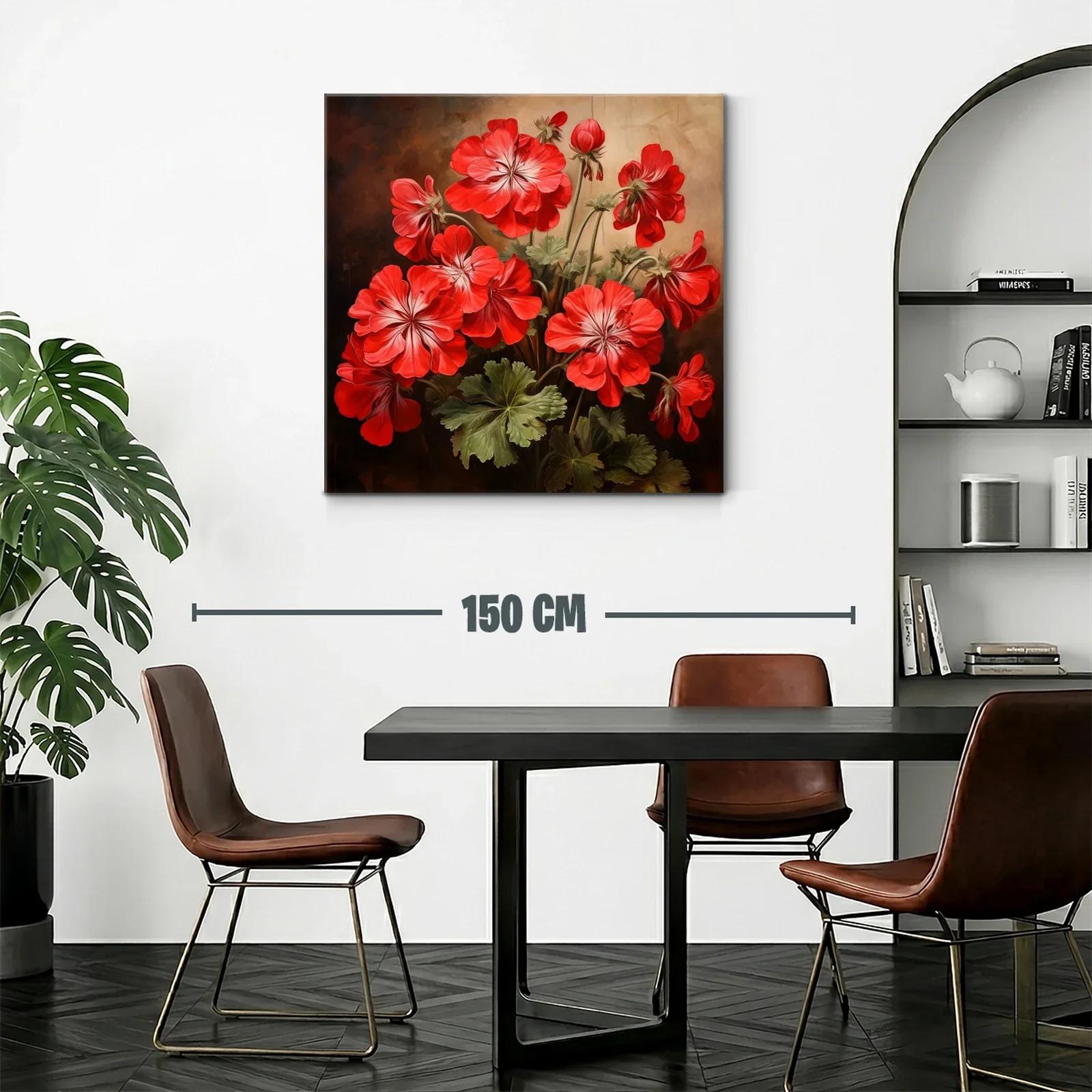 Cuadro con vibrantes flores rojas y hojas verdes delicadas — miniatura 2