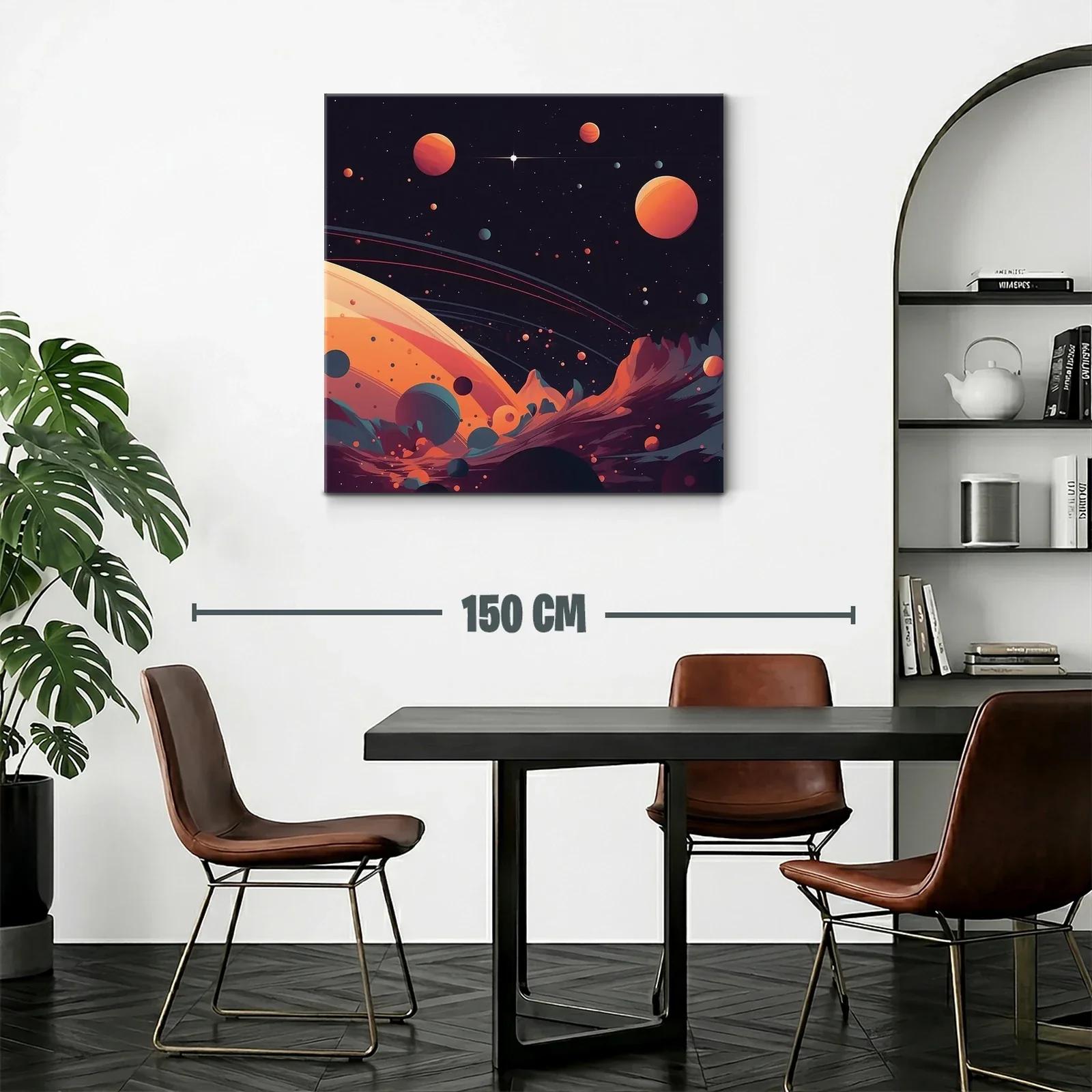 Cuadro cósmico con planetas anaranjados en espacio oscuro — miniatura 2