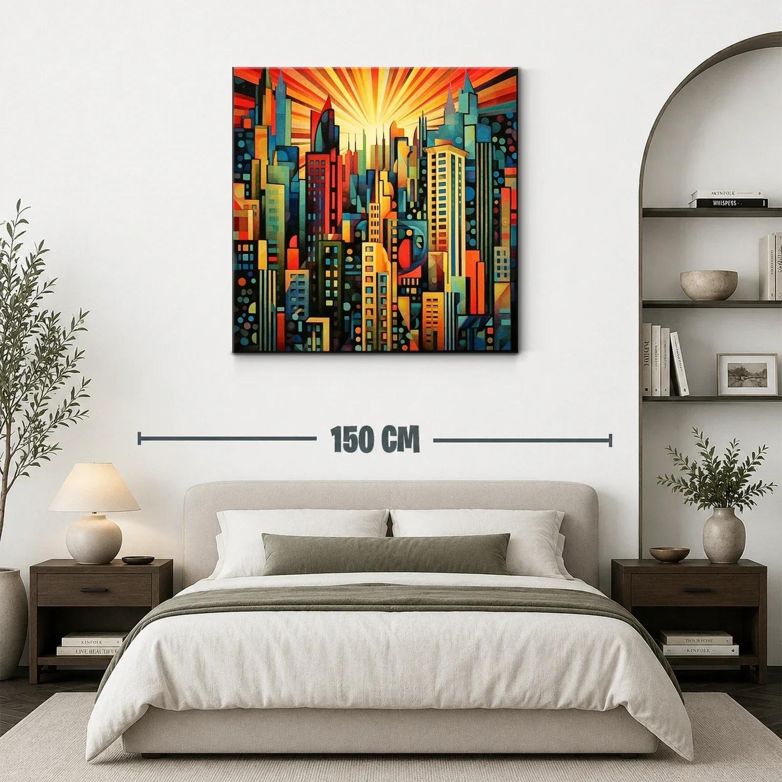 Vibrante ciudad moderna con luz radiante al amanecer — miniatura 3
