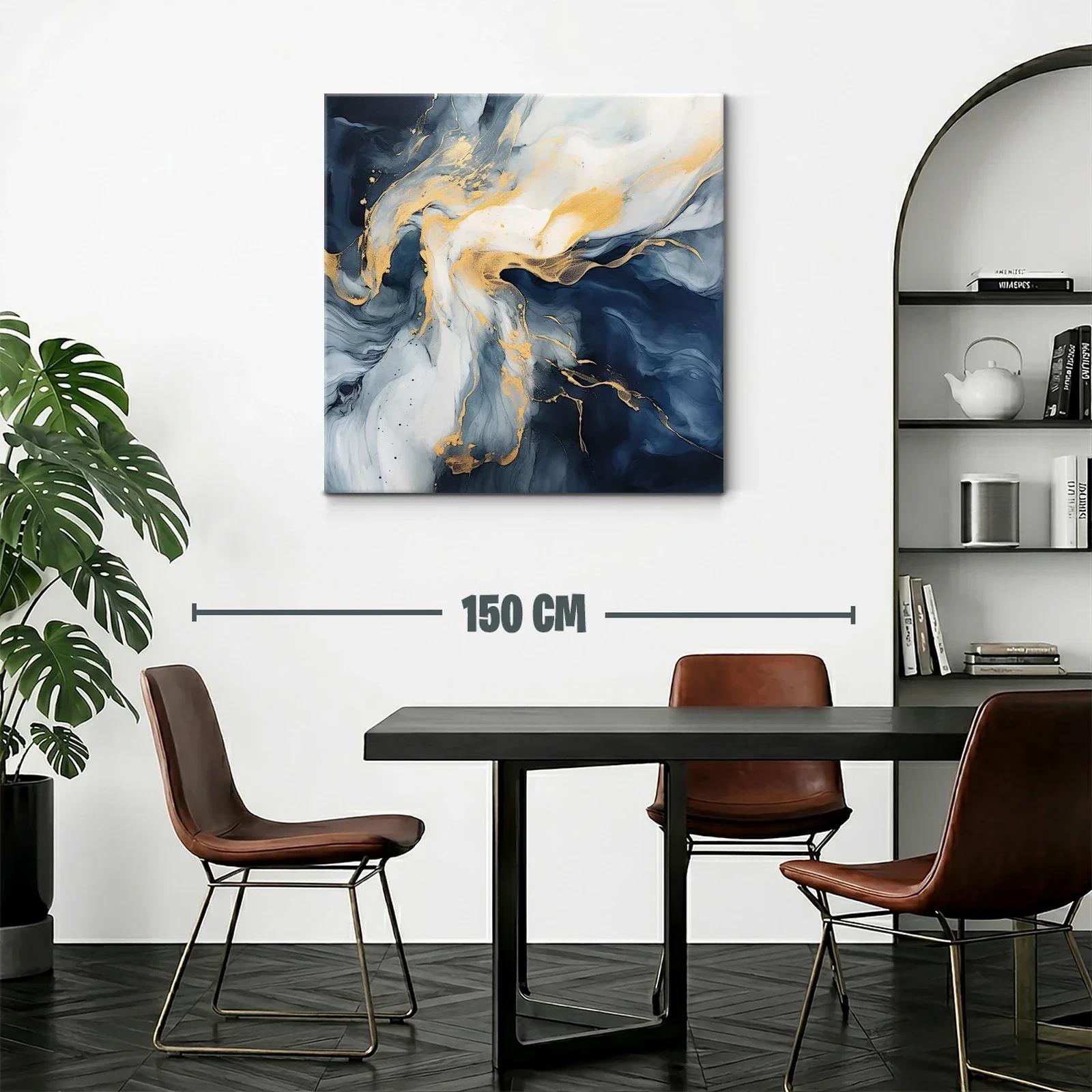 Cuadro abstracto en tonos azul y dorado elegante y moderno — miniatura 2