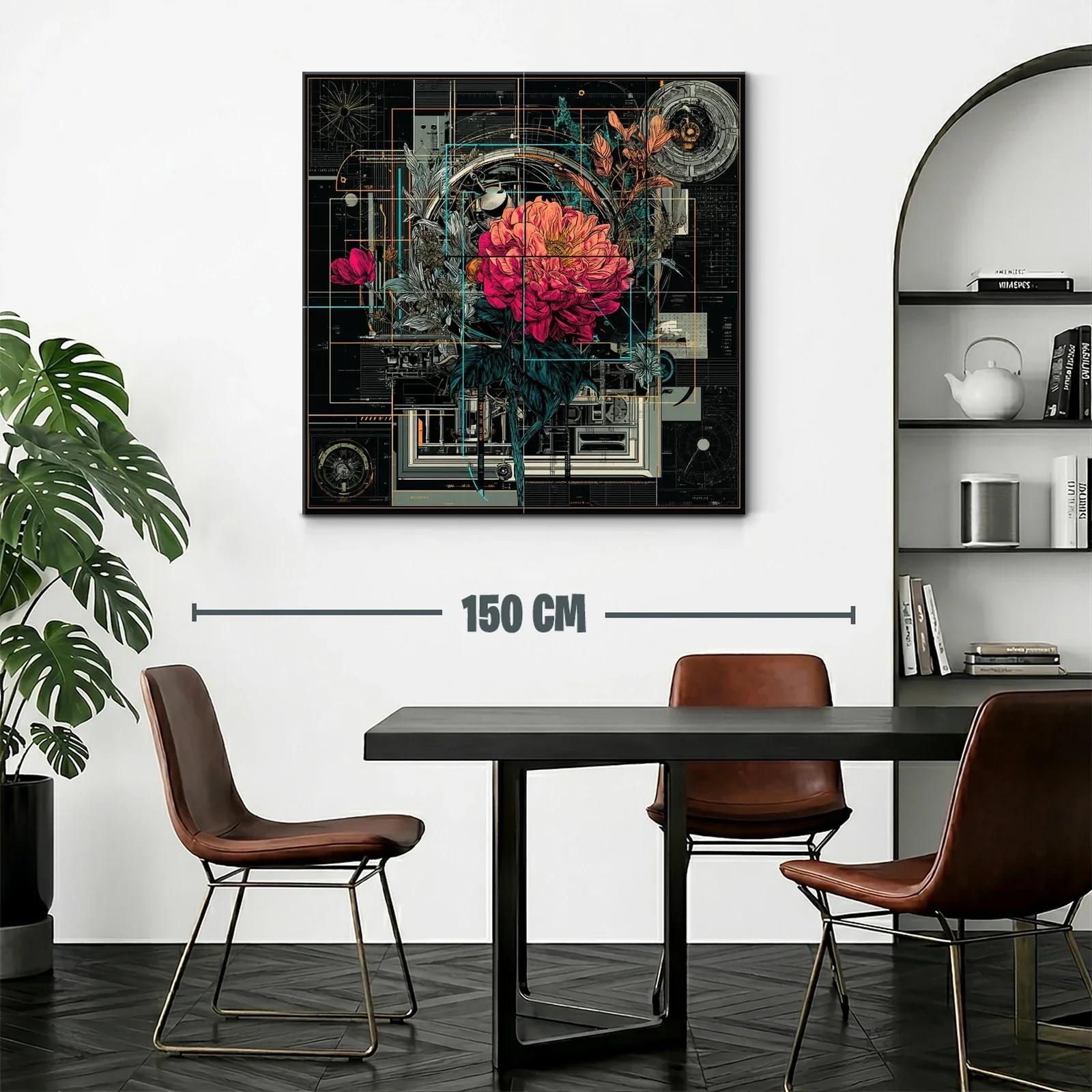 Composición floral futurista con elementos técnicos y vibrantes — miniatura 2