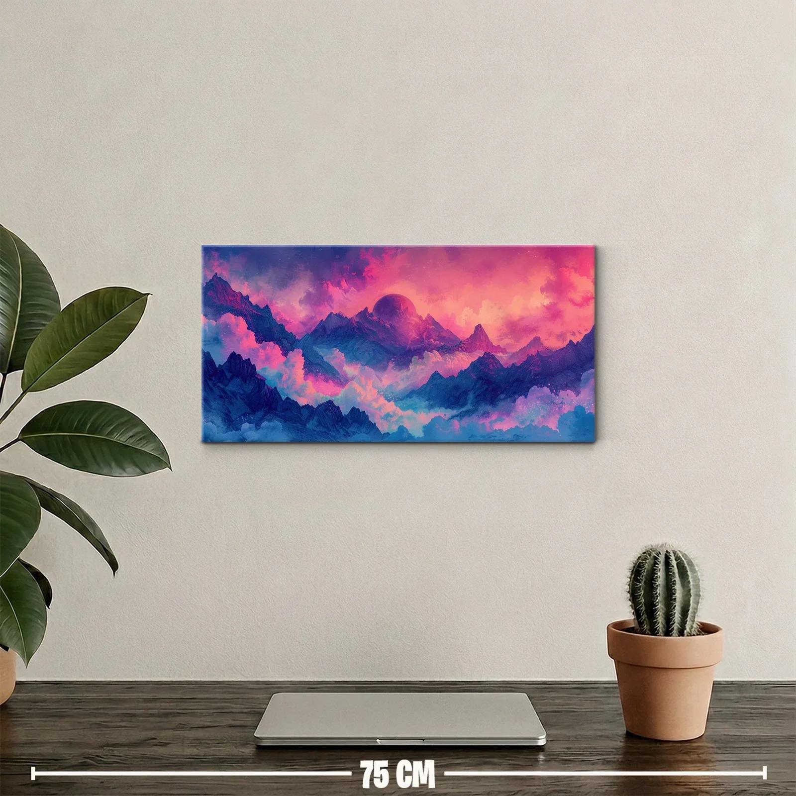 Cuadro cordillera de montañas con disco celeste — miniatura 2
