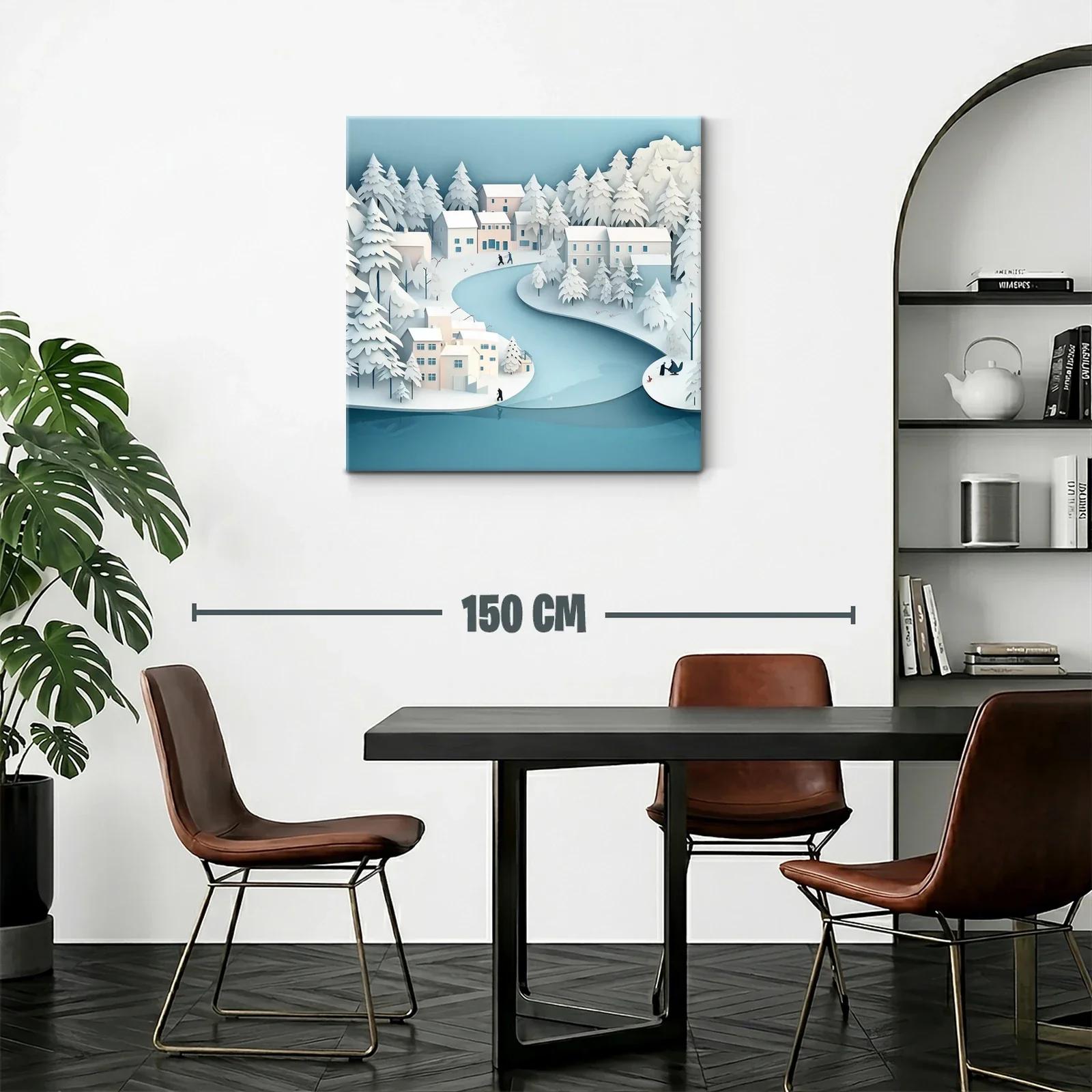 Paisaje invernal sereno con río y casas nevadas — miniatura 2