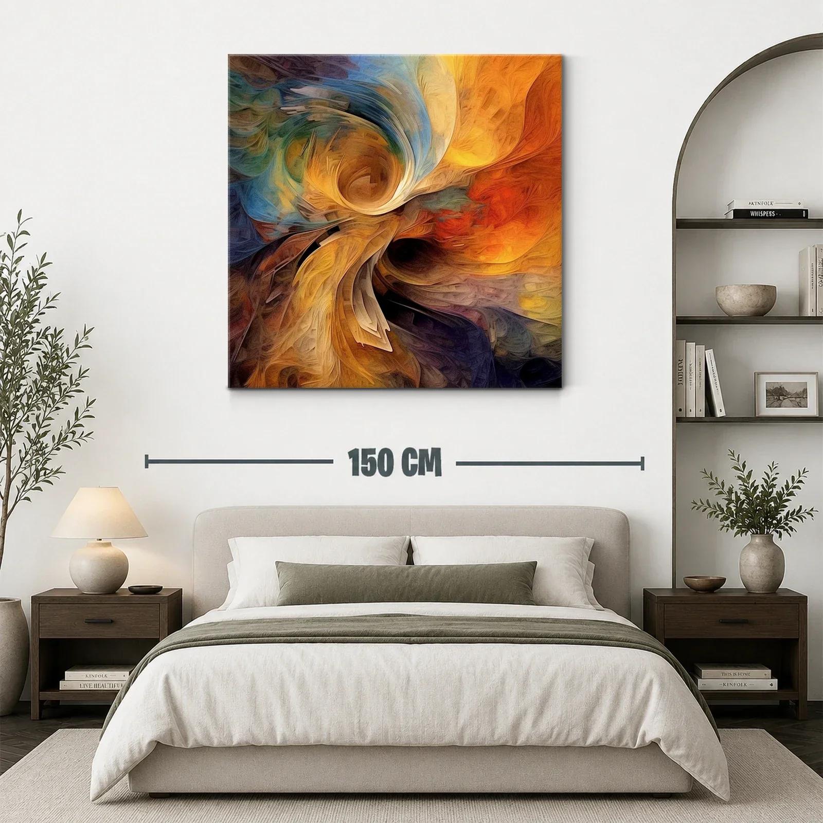 Cuadro abstracto con remolinos en tonos cálidos y fríos — miniatura 3
