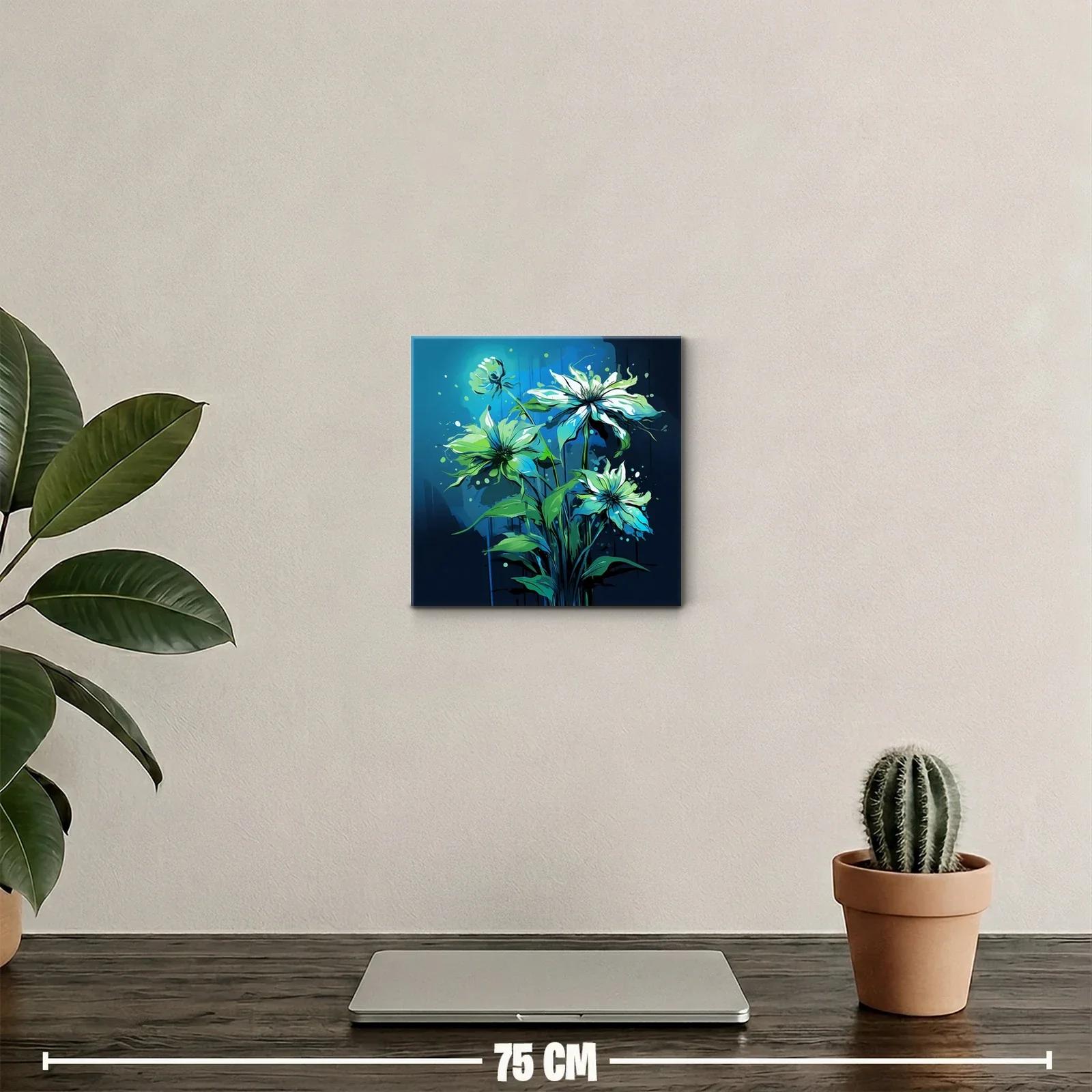 Cuadro floral en tonos azules y verdes vibrantes — miniatura 2