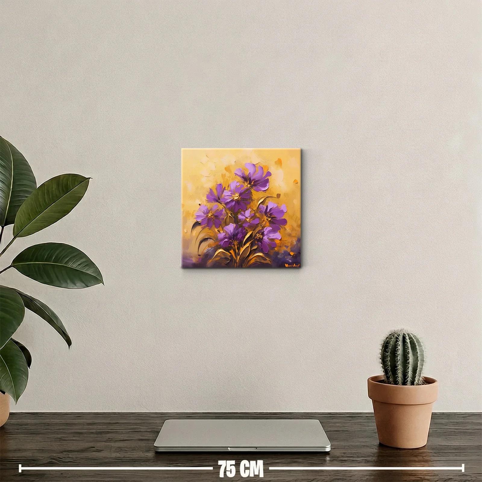 Cuadro floral con vibrantes flores moradas y fondo cálido — miniatura 2