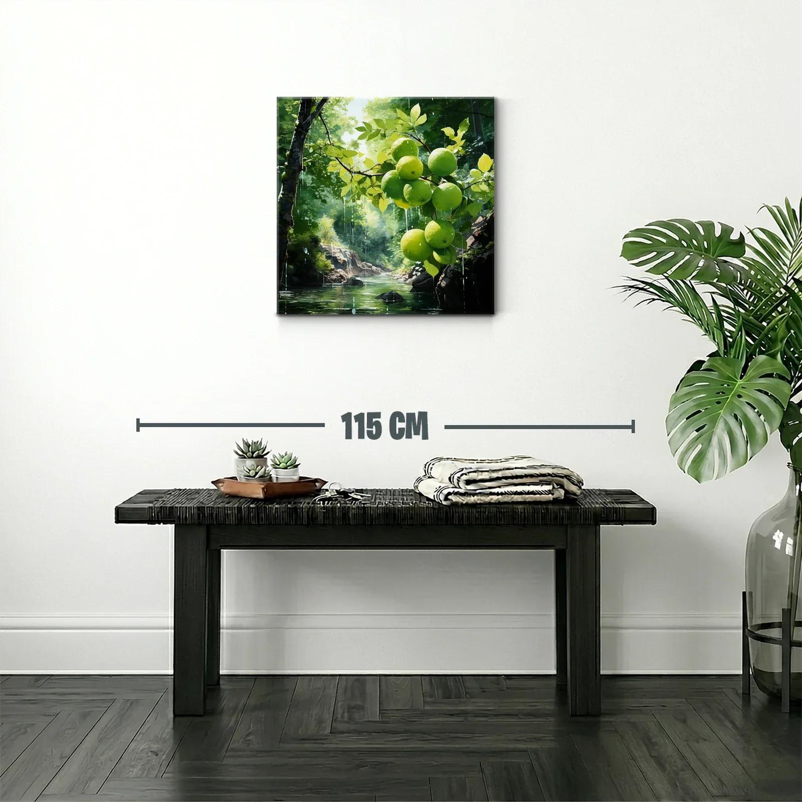 Cuadro naturaleza con manzanas verdes en paisaje luminoso — miniatura 2